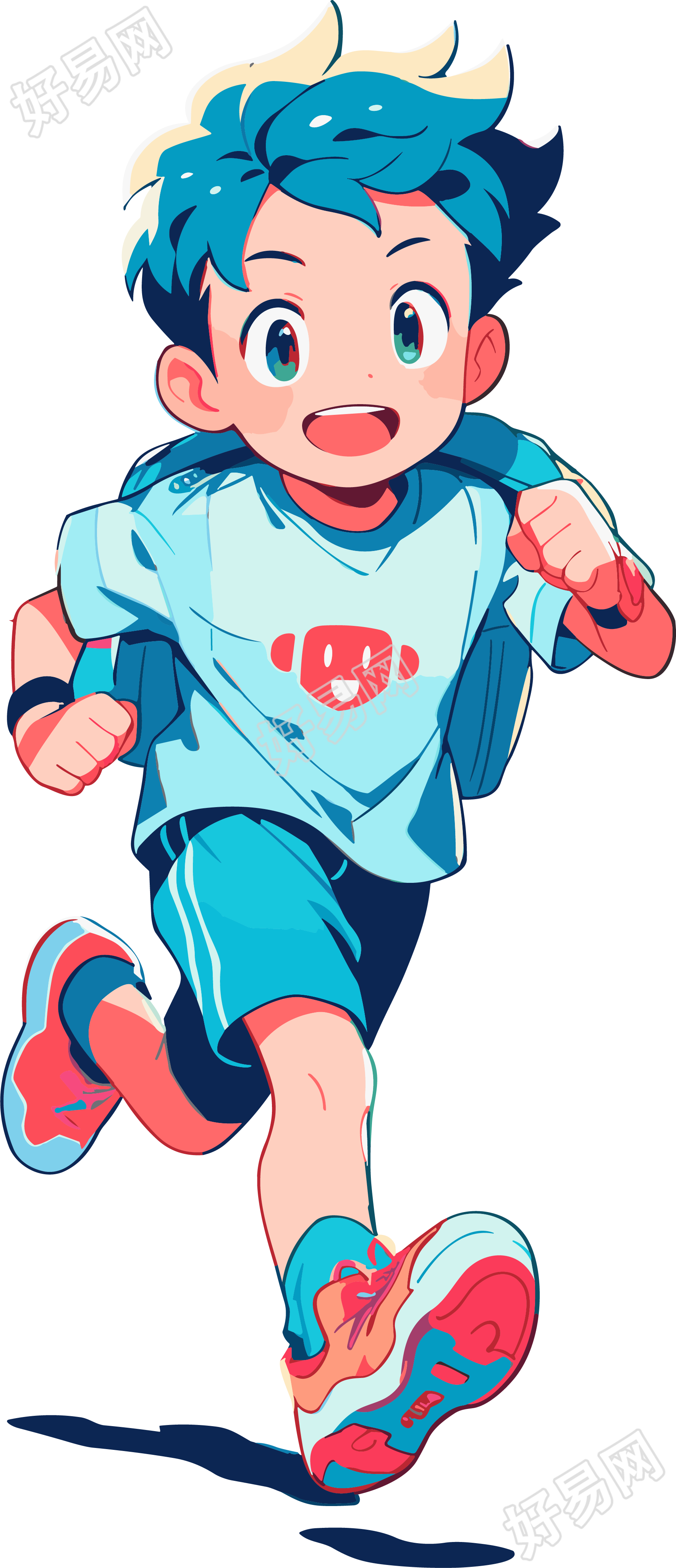 阳光开朗的男孩奔跑插图