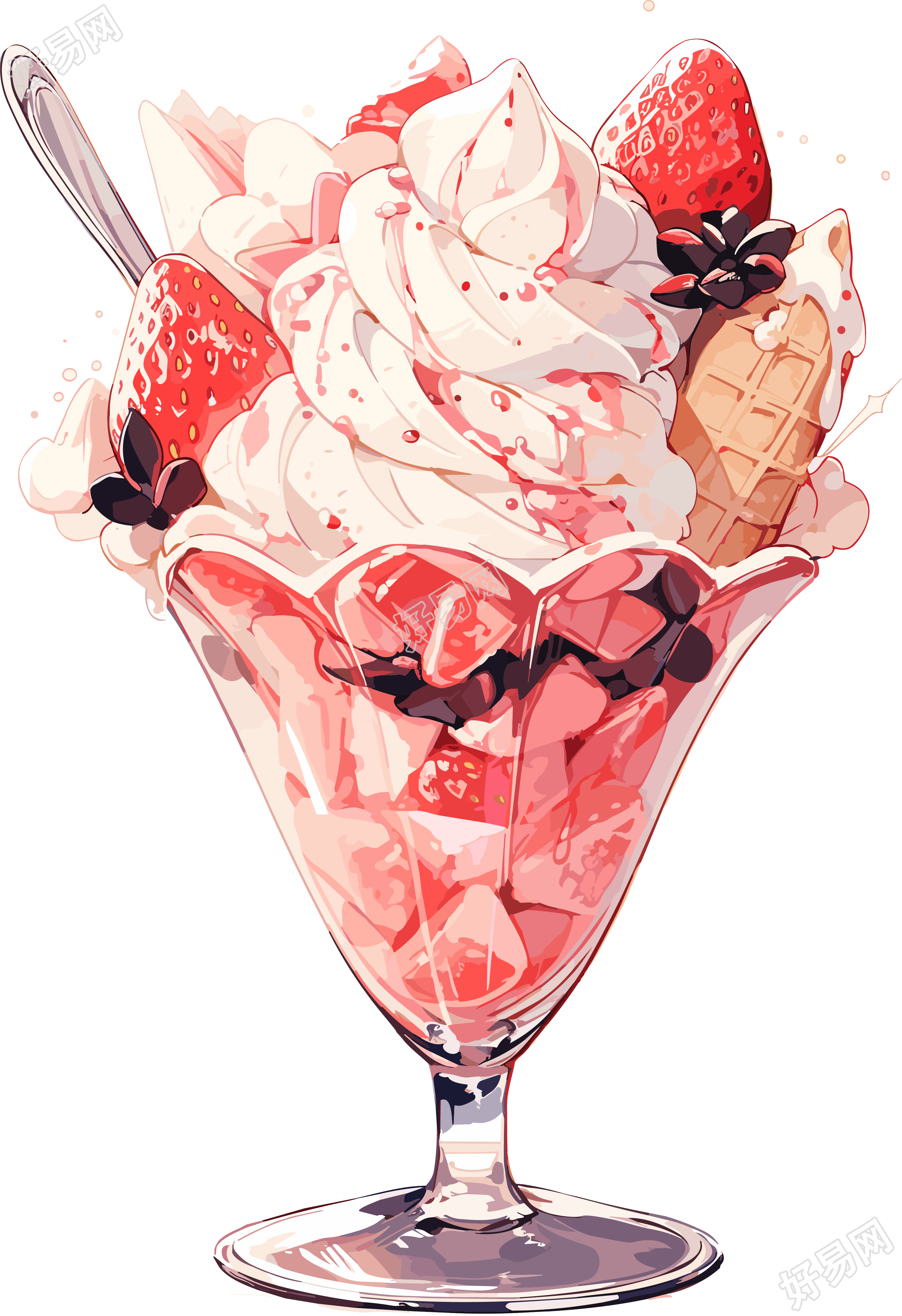 精美的粉色冰淇淋甜点插画