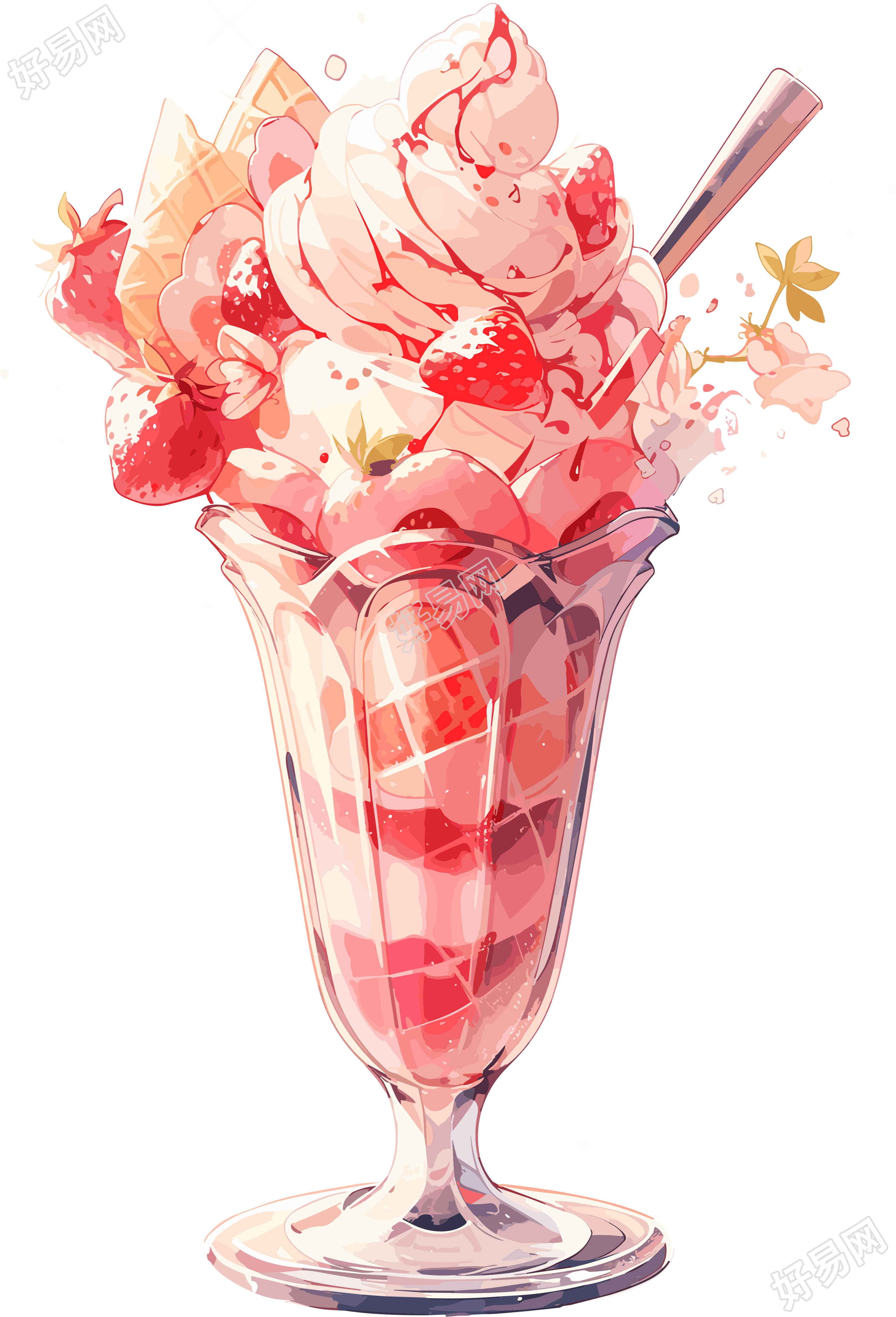 粉色美味冰淇淋透明背景插画