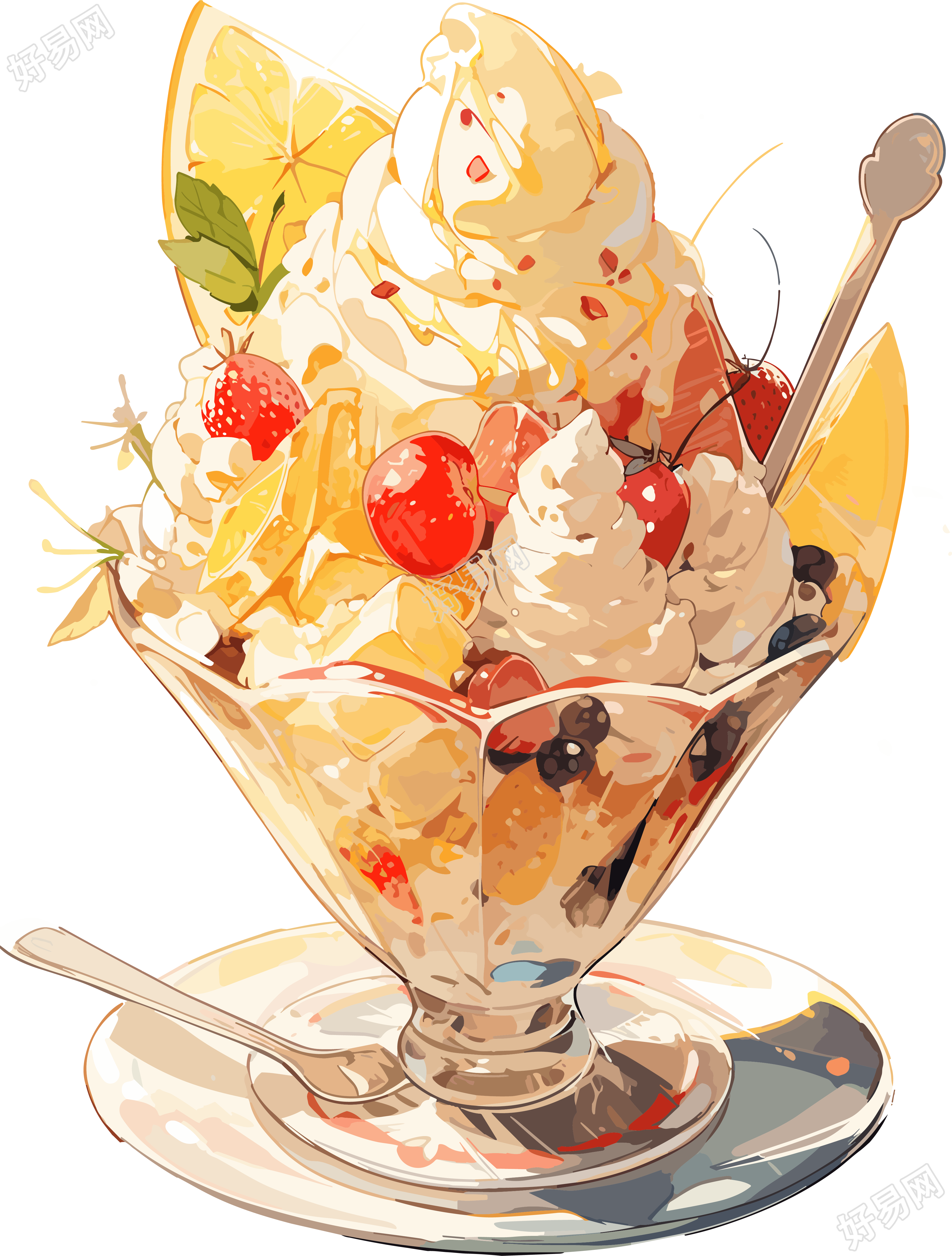 美味冰淇淋甜点饭后小吃插画