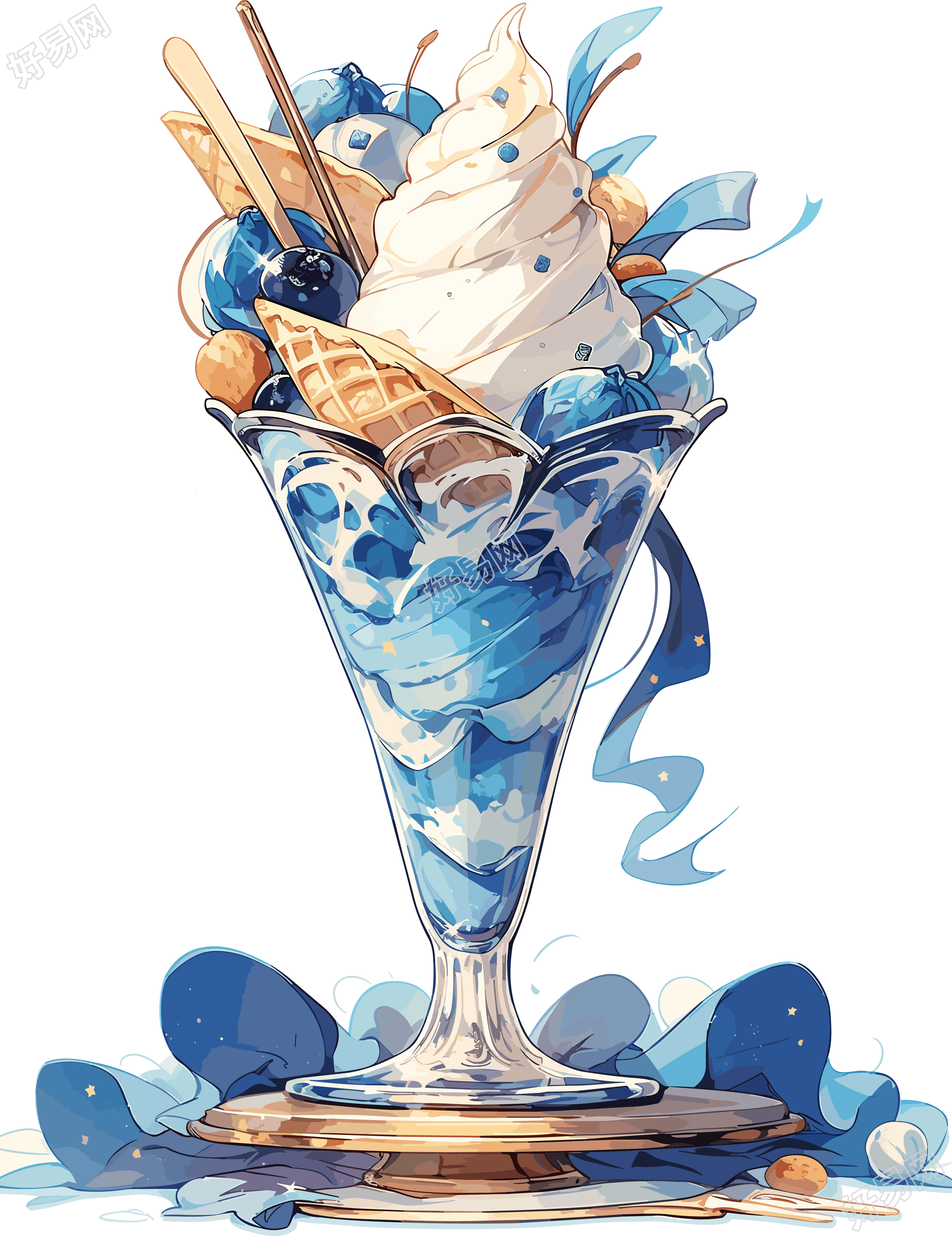 怀旧风格蓝色美味冰淇淋素材