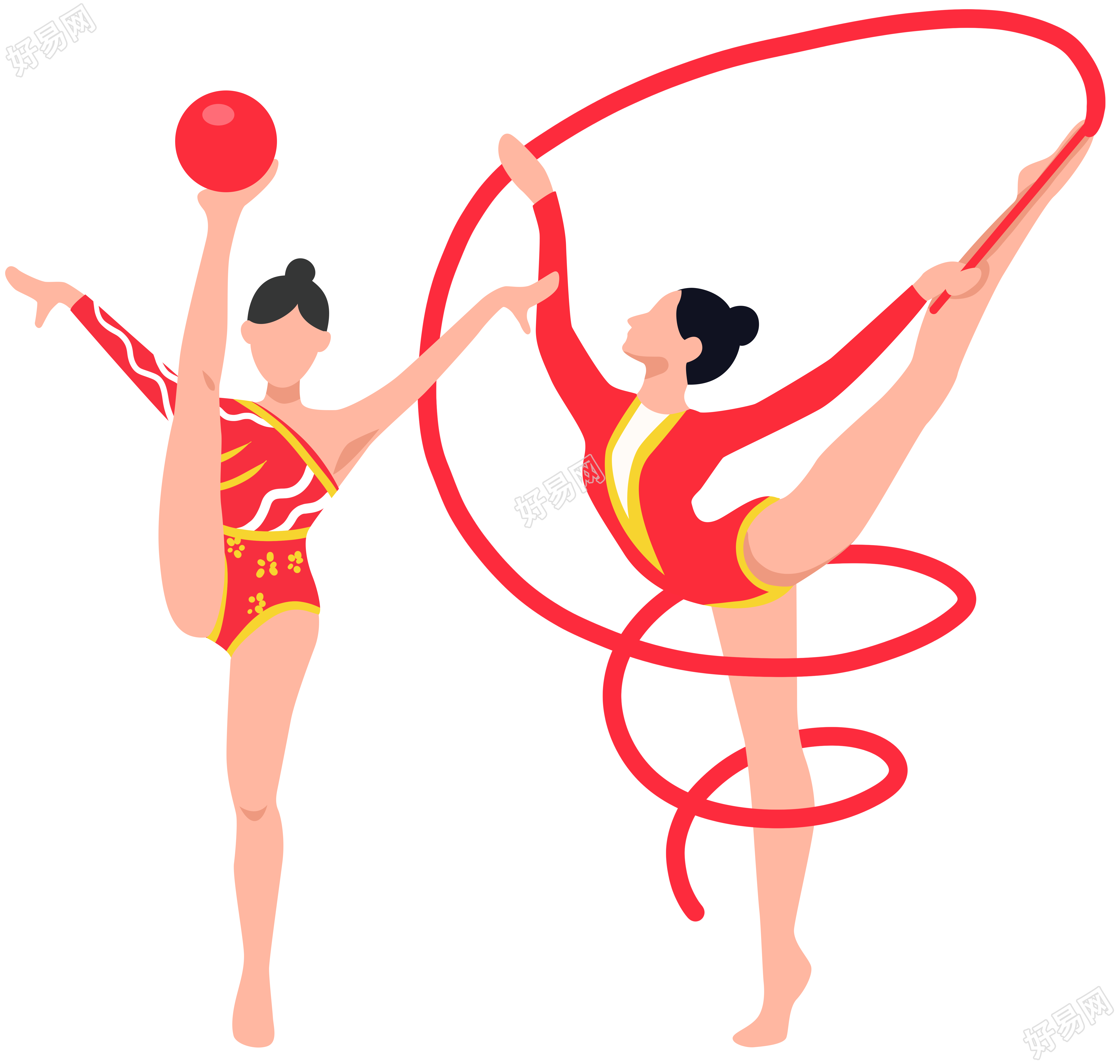 艺术体操透明背景手绘插画