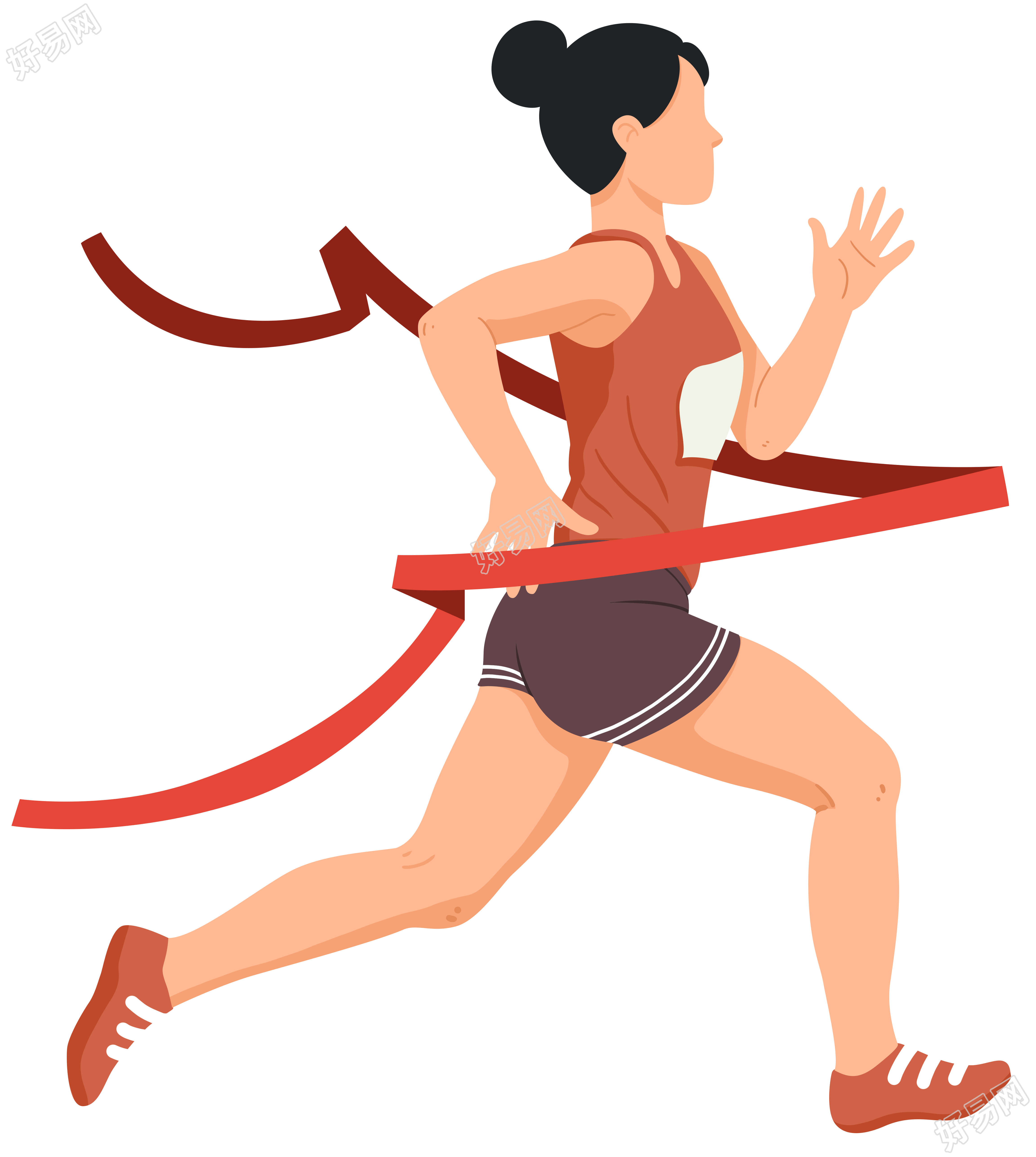 手绘跑步终点冲刺的女生插画