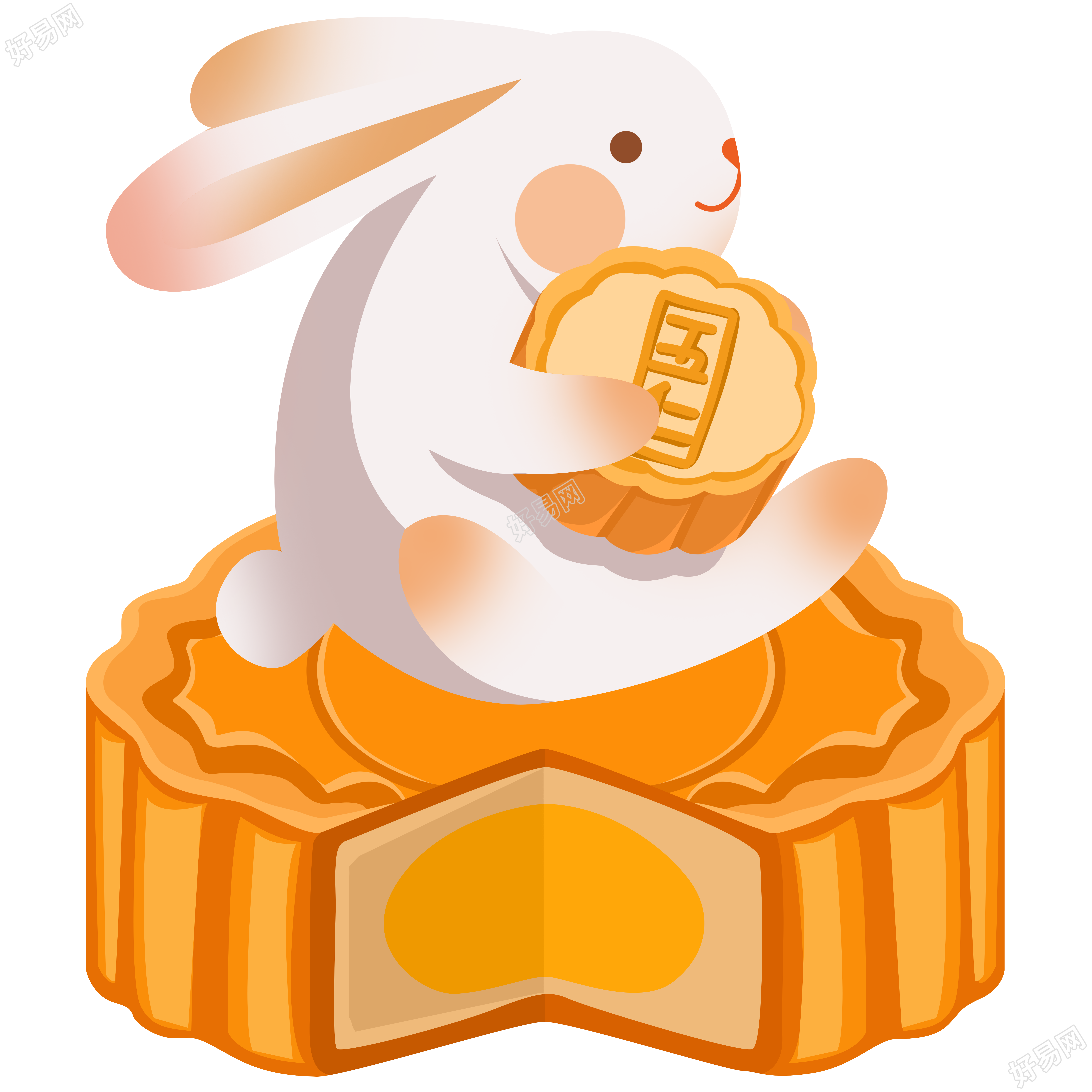 中秋节可爱的玉兔抱着月饼商用素材
