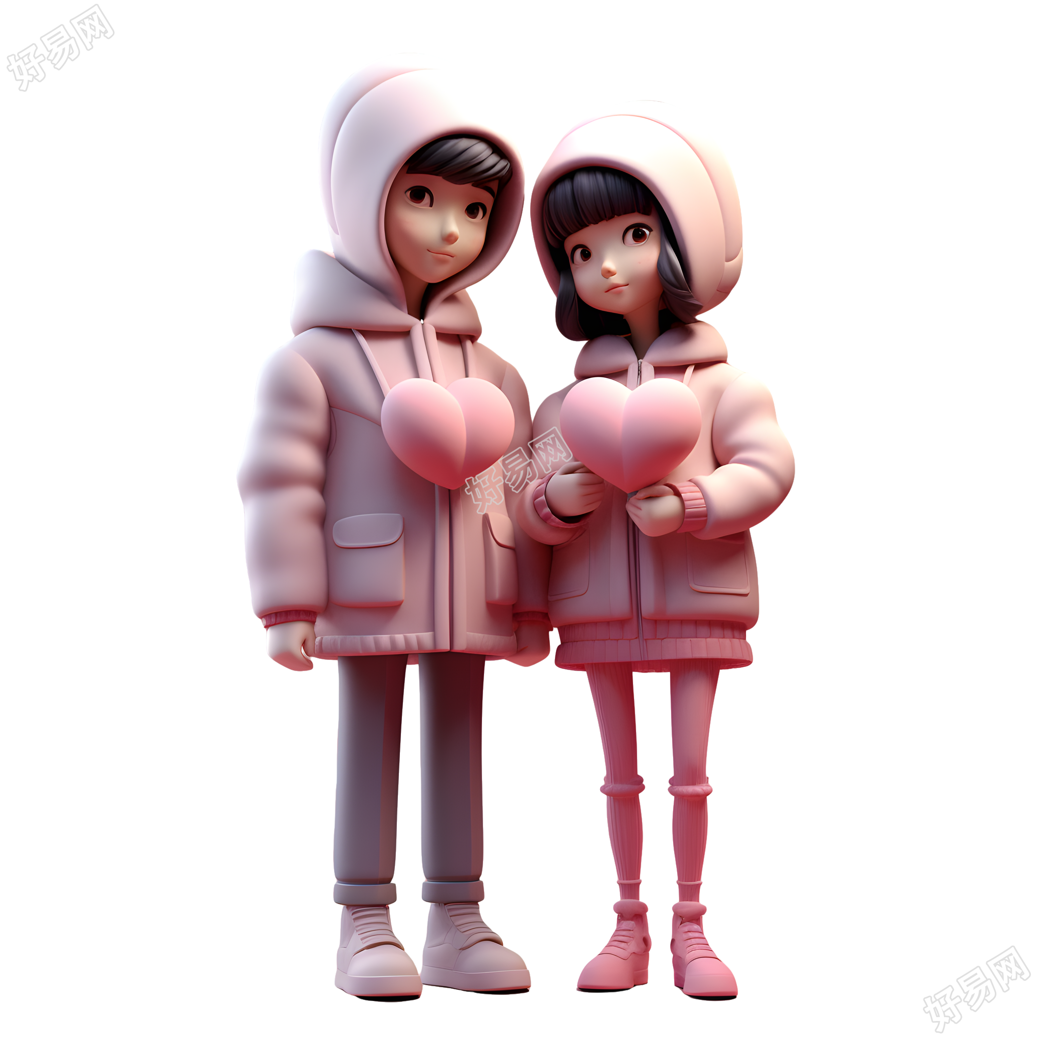 手捧爱心的卡通情侣插画素材