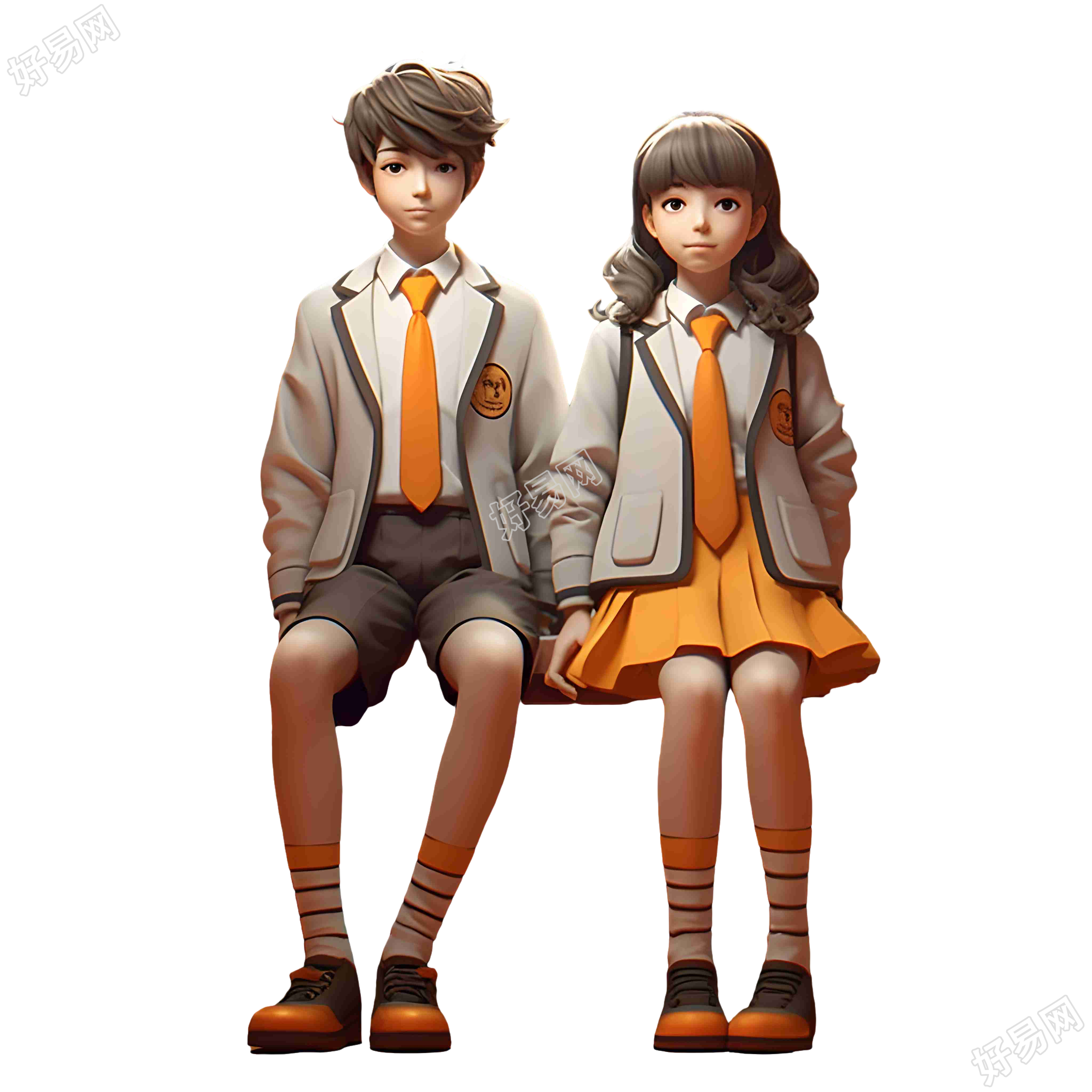 校园里的男孩和女孩坐在一起插画素材
