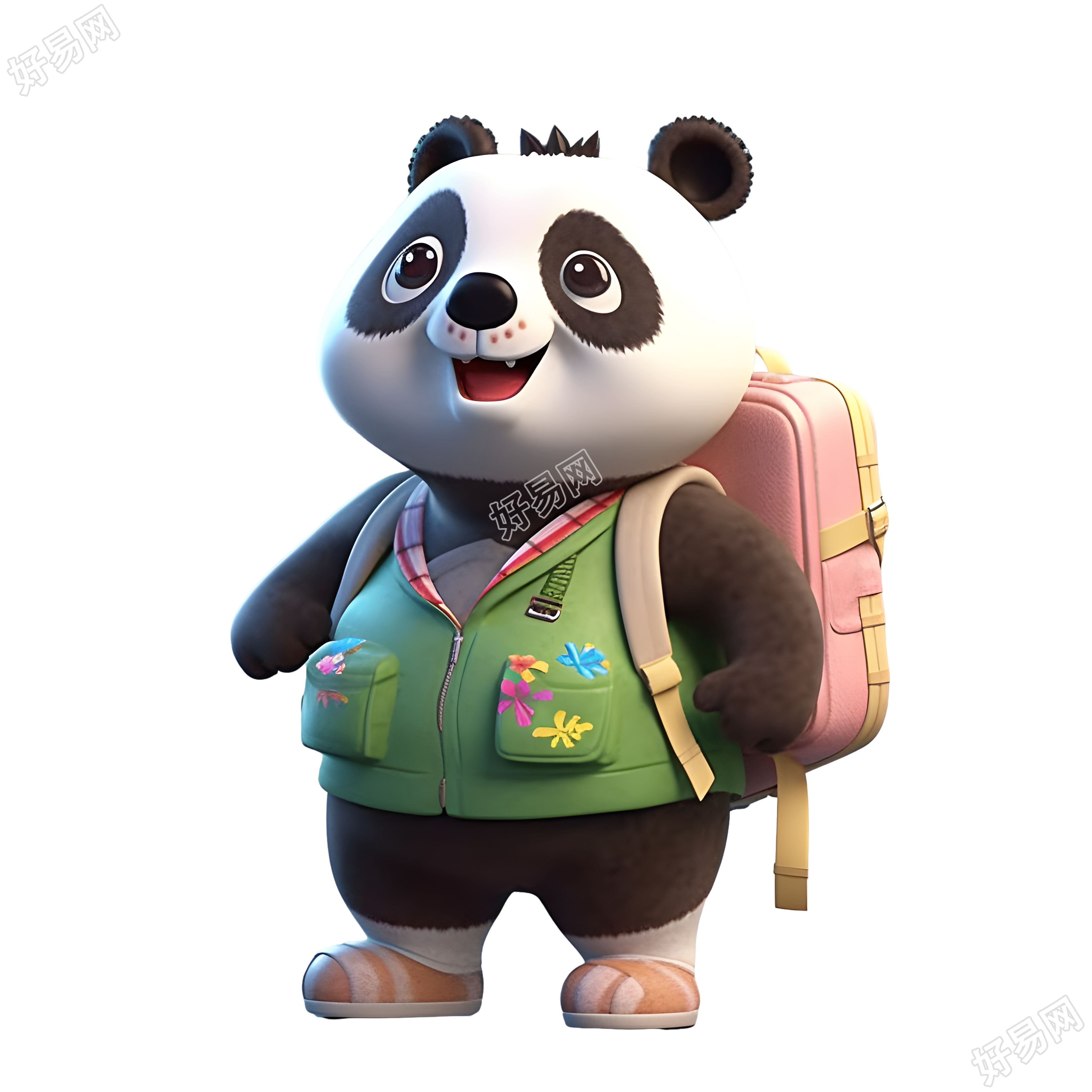创意设计熊猫和背包插画素材