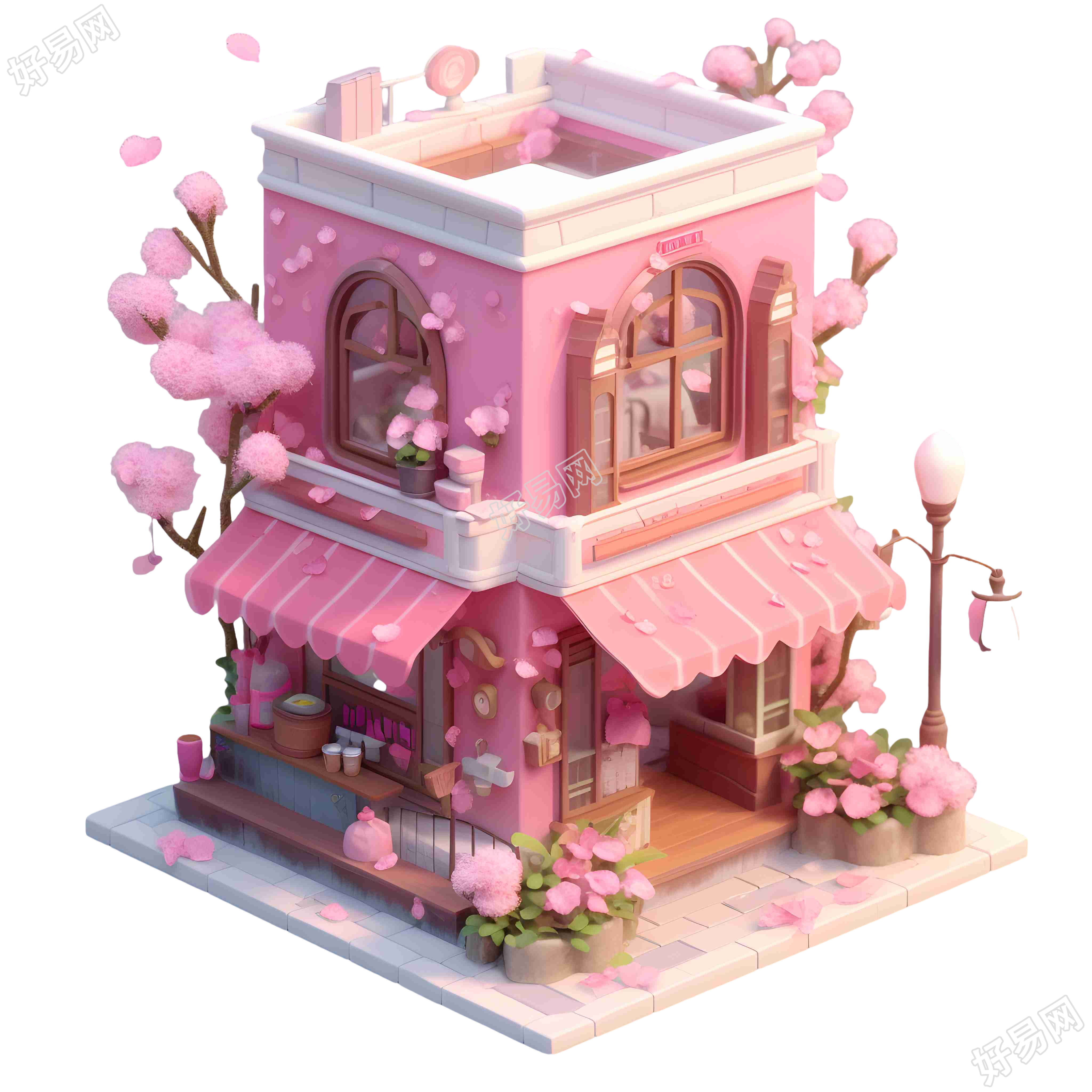 粉色花园茶屋唯美路灯素材