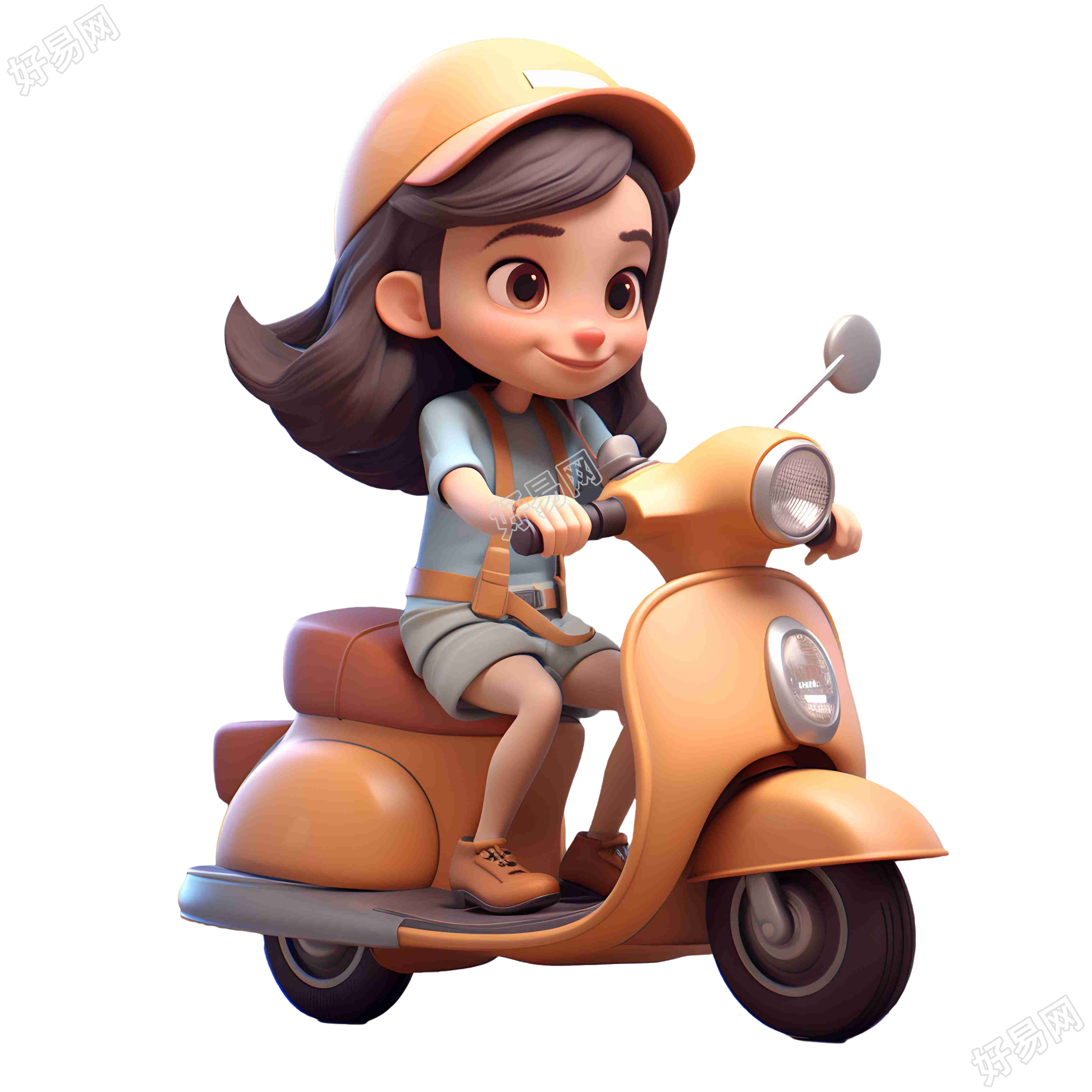 骑电动车的女生3D动画插画设计元素