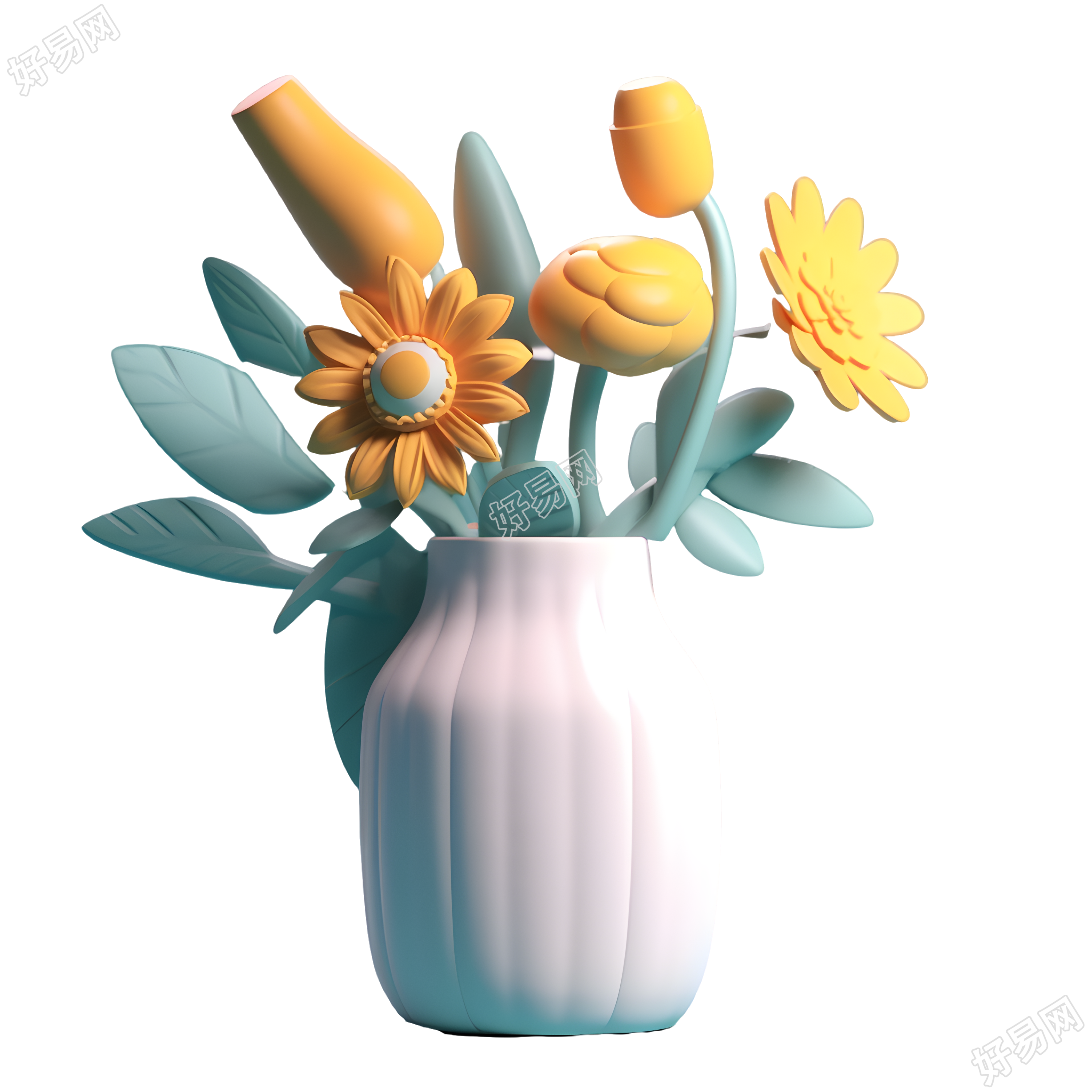 3D立体鲜花花瓶插画设计