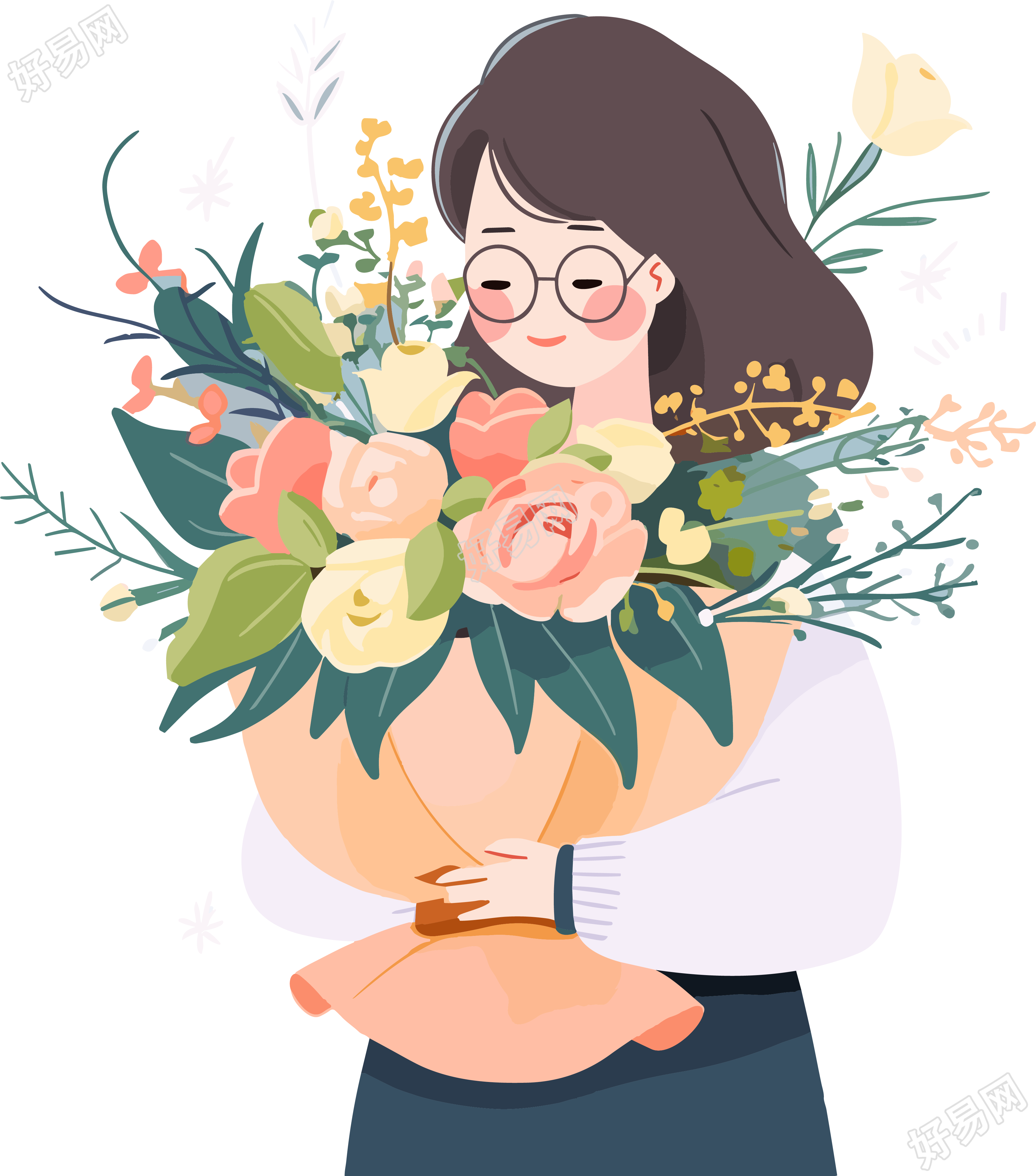 教师节花束手绘插画平面设计素材