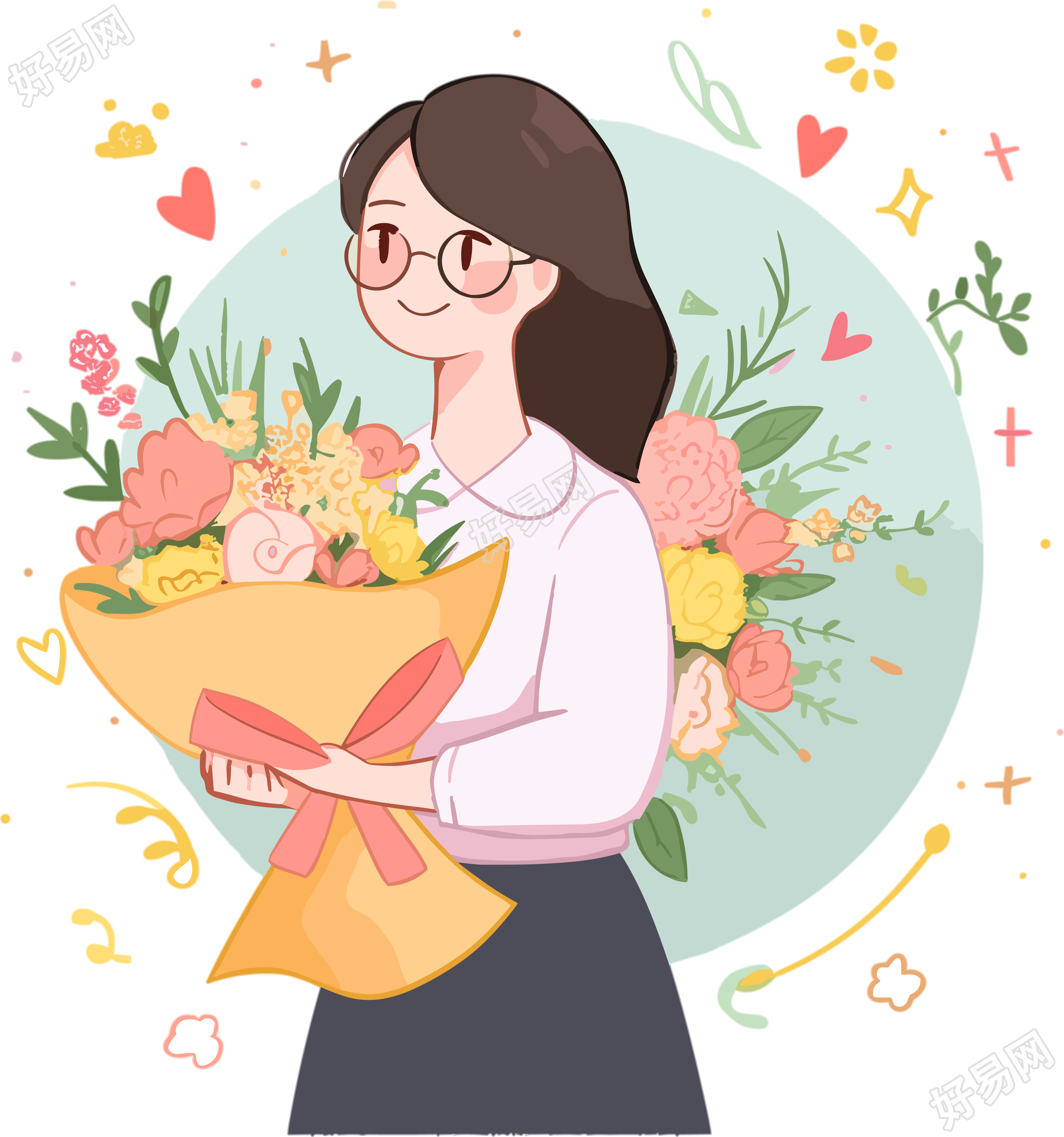 透明背景教师节花束插画设计