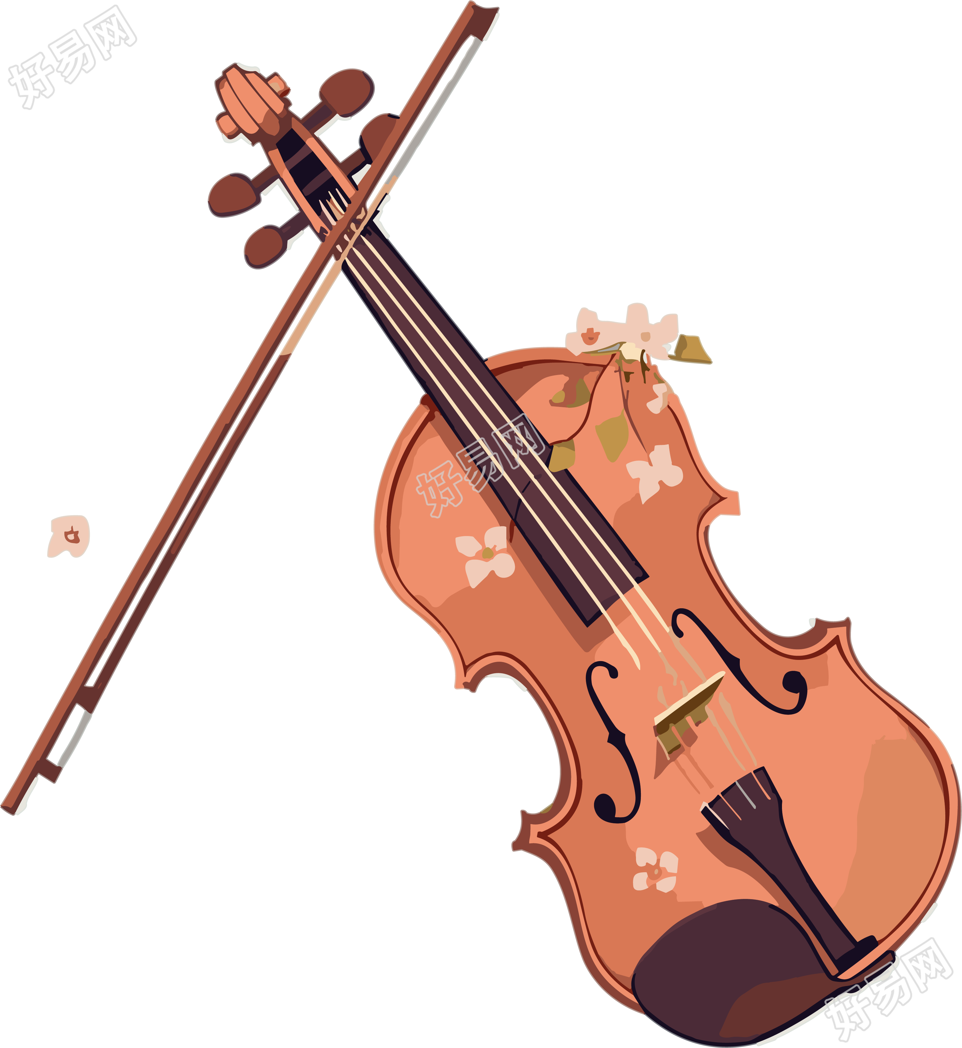 小提琴手绘扁平风格PNG素材