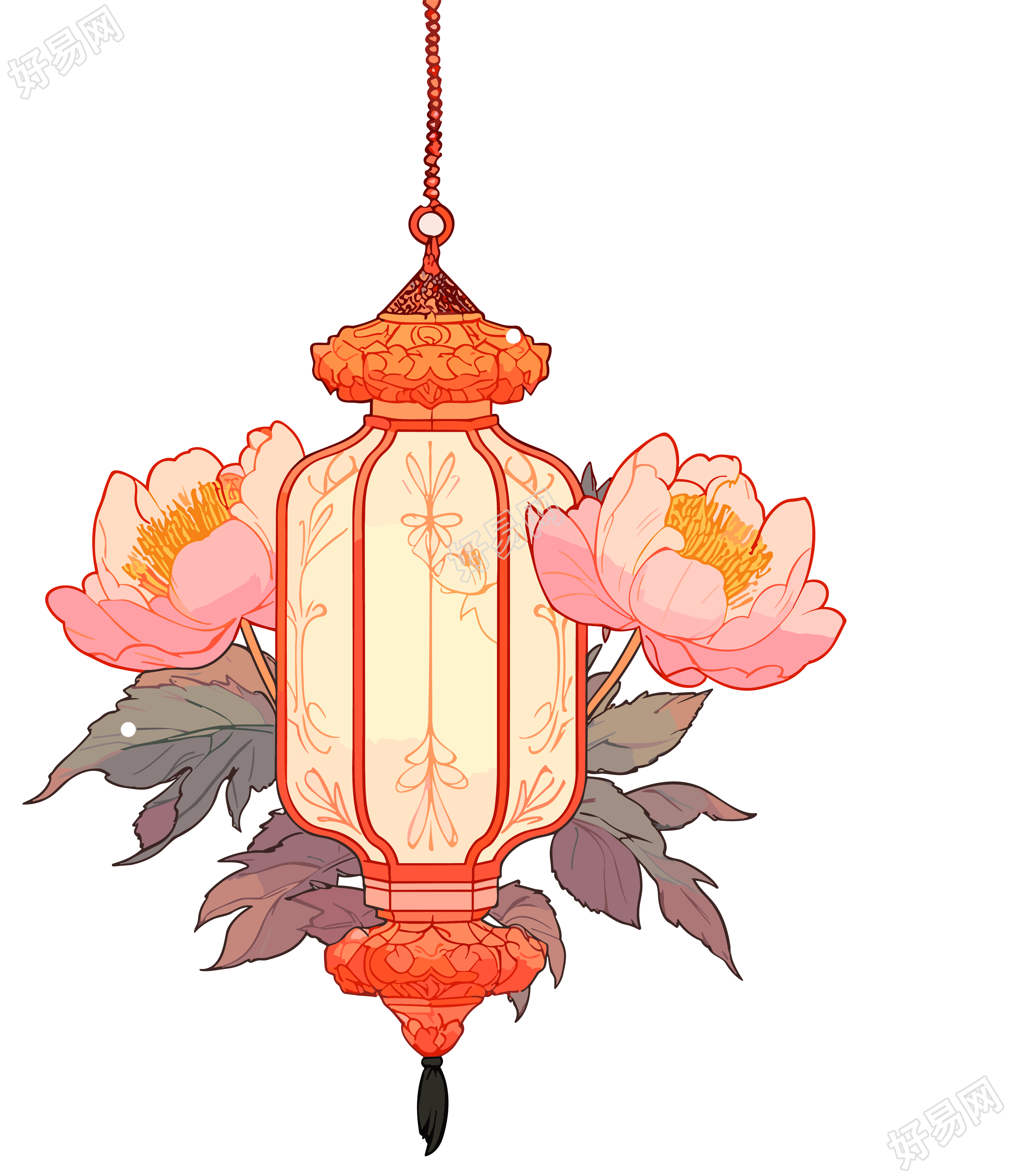唯美花灯透明背景插画素材