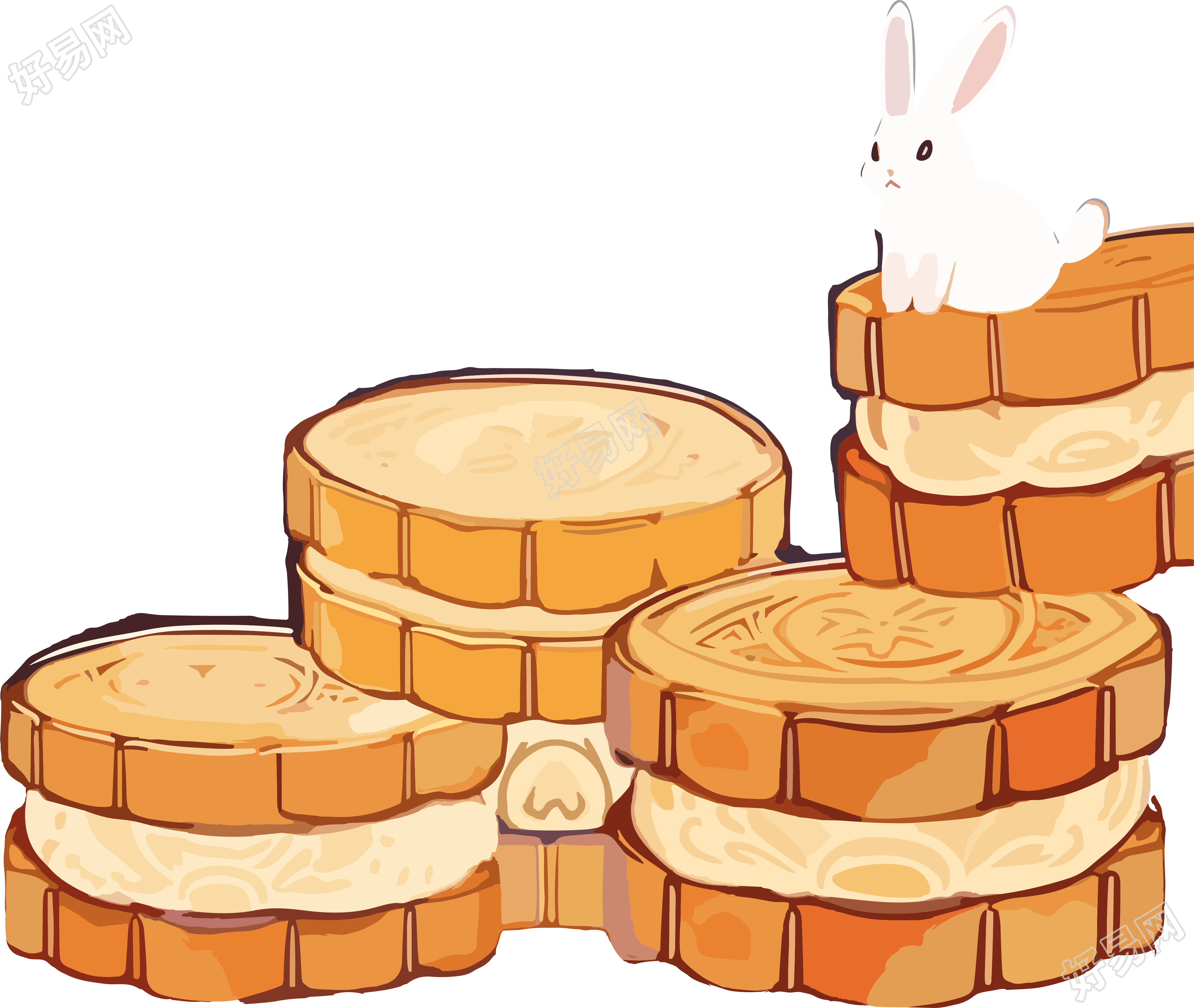 中秋节兔子和月饼商业可用插画
