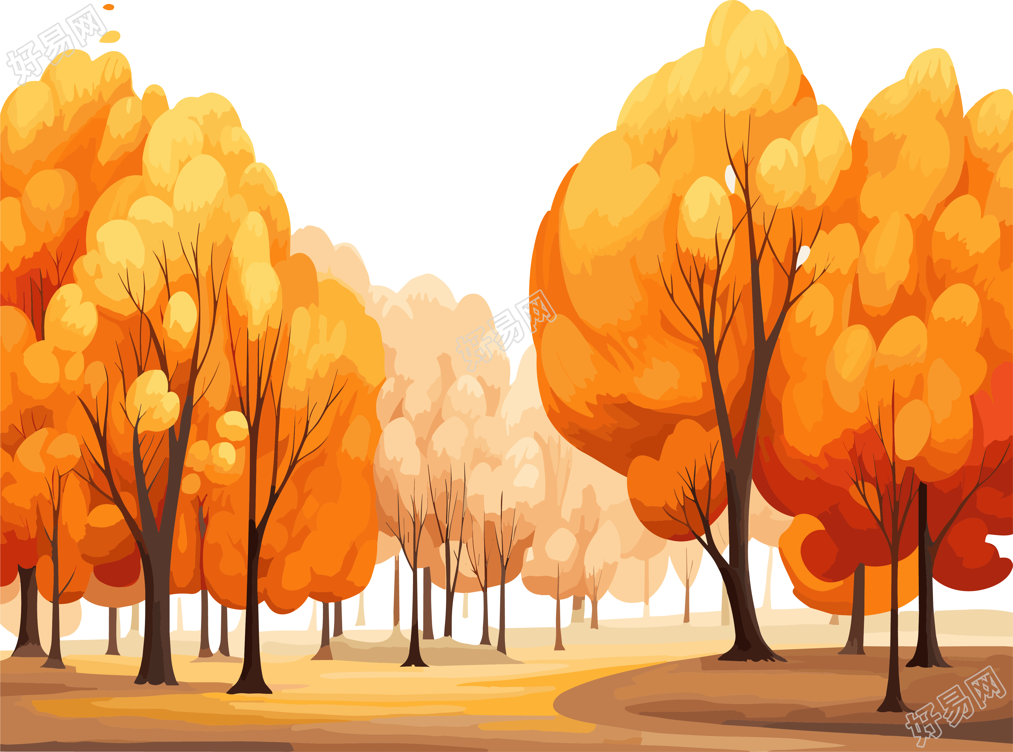 秋季风景水彩树PNG元素