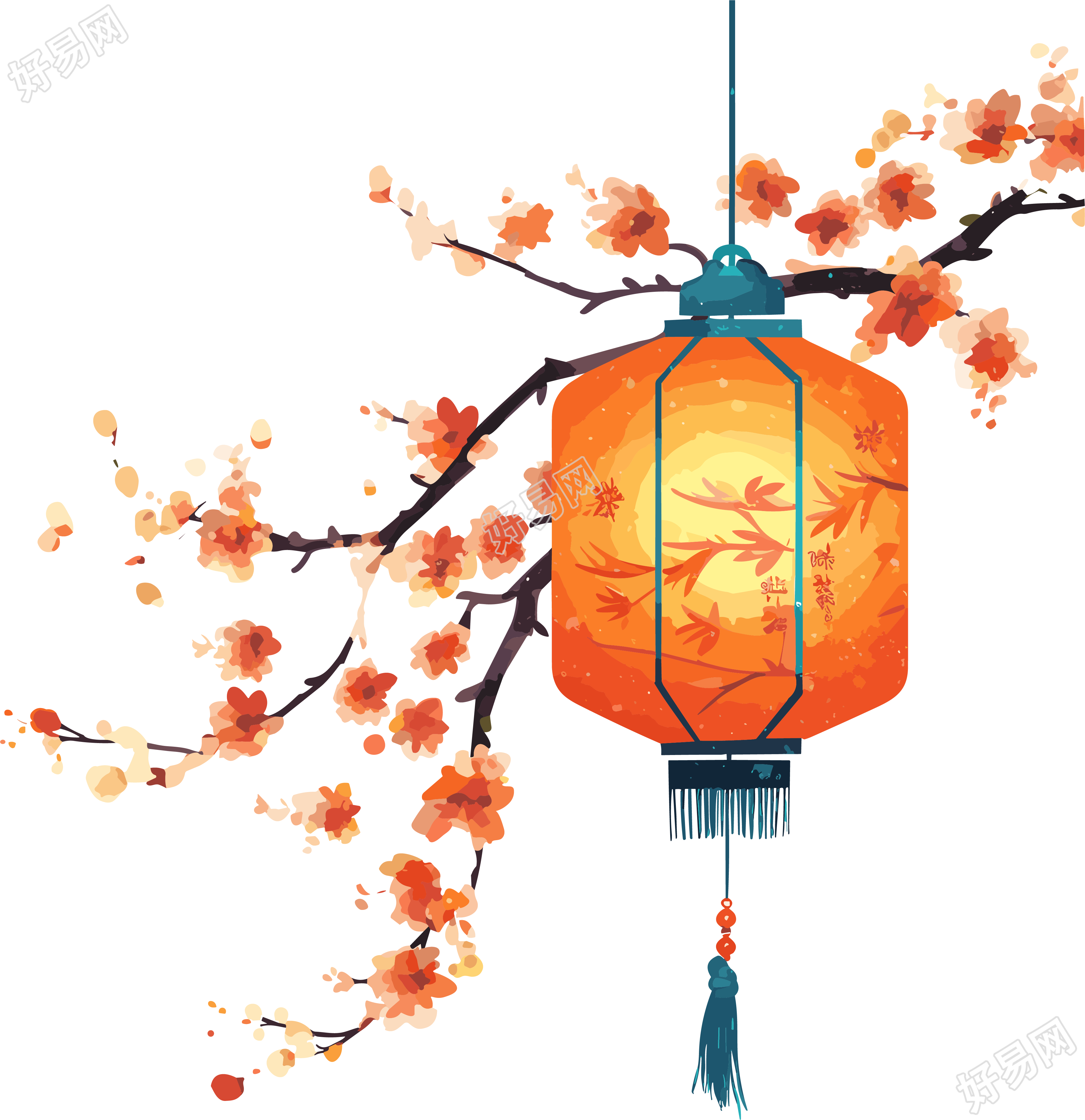 创意设计元素-华丽中式灯笼插画