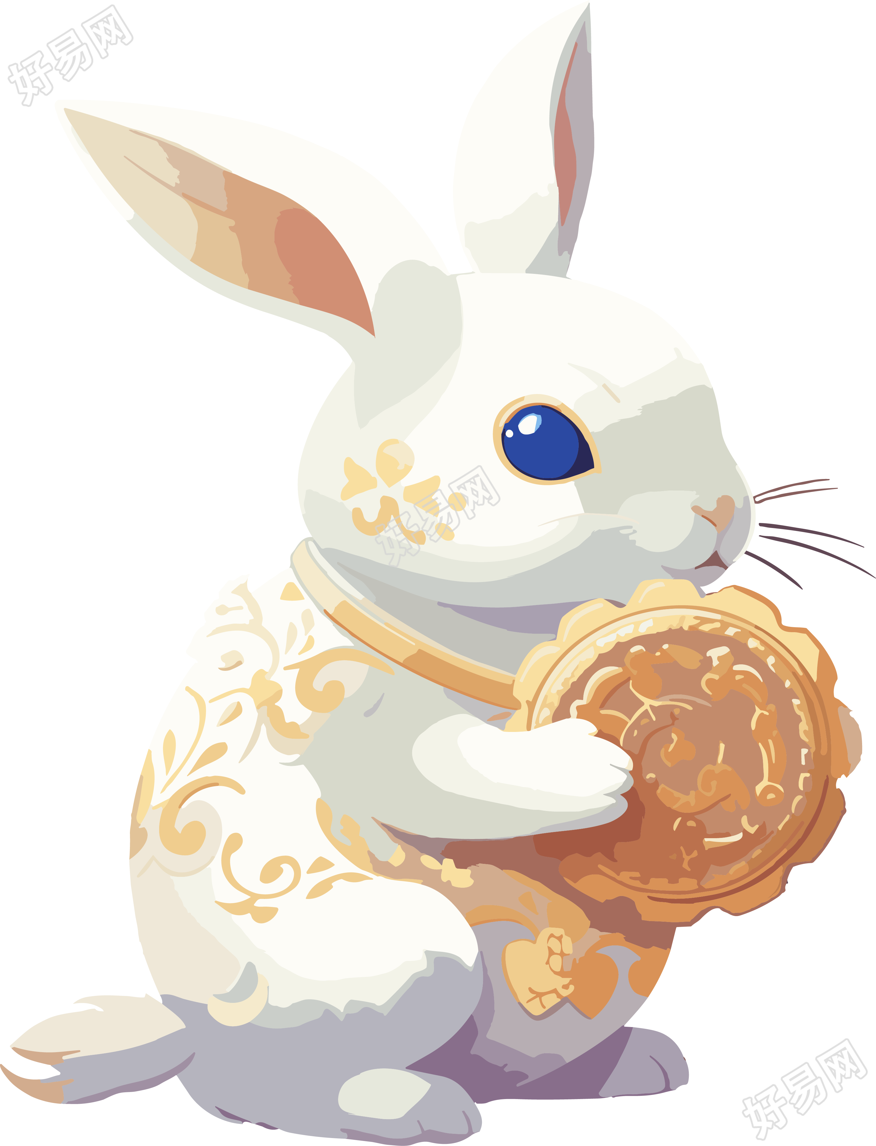 星星艺术团风格白兔持饼干插画