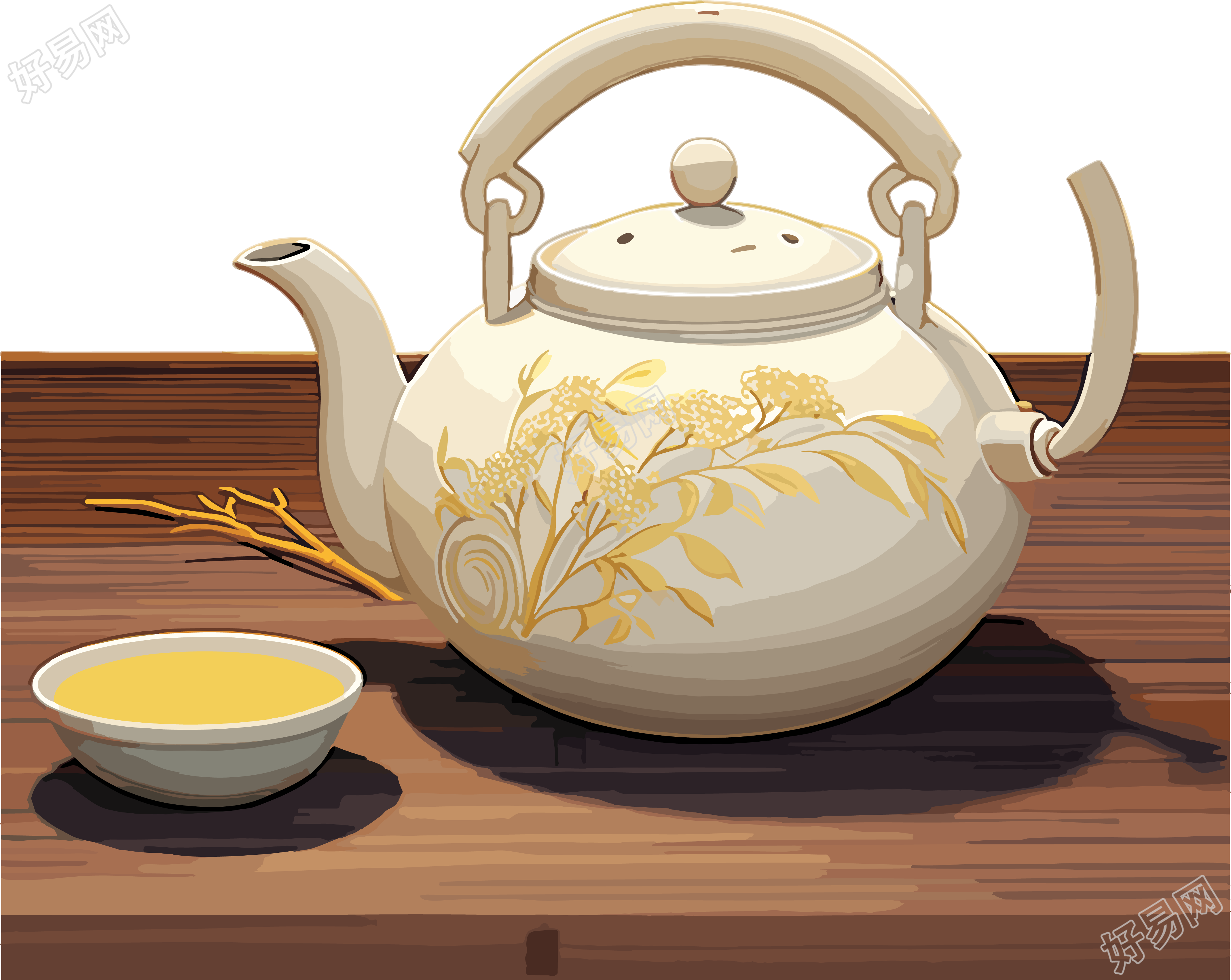 白色雅致的茶壶创意设计插画素材