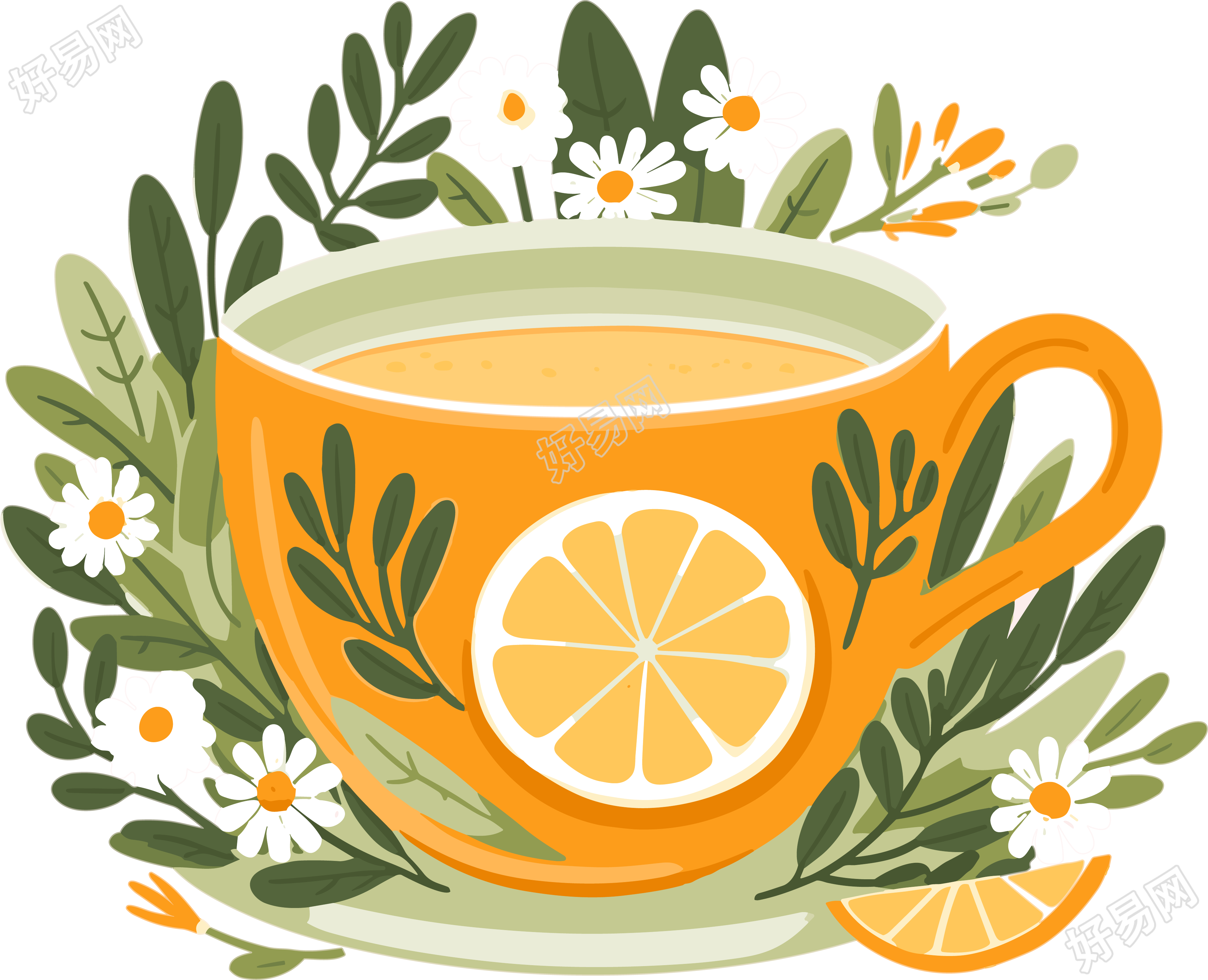 柠檬绿茶杯动态图透明背景自然元素插画设计