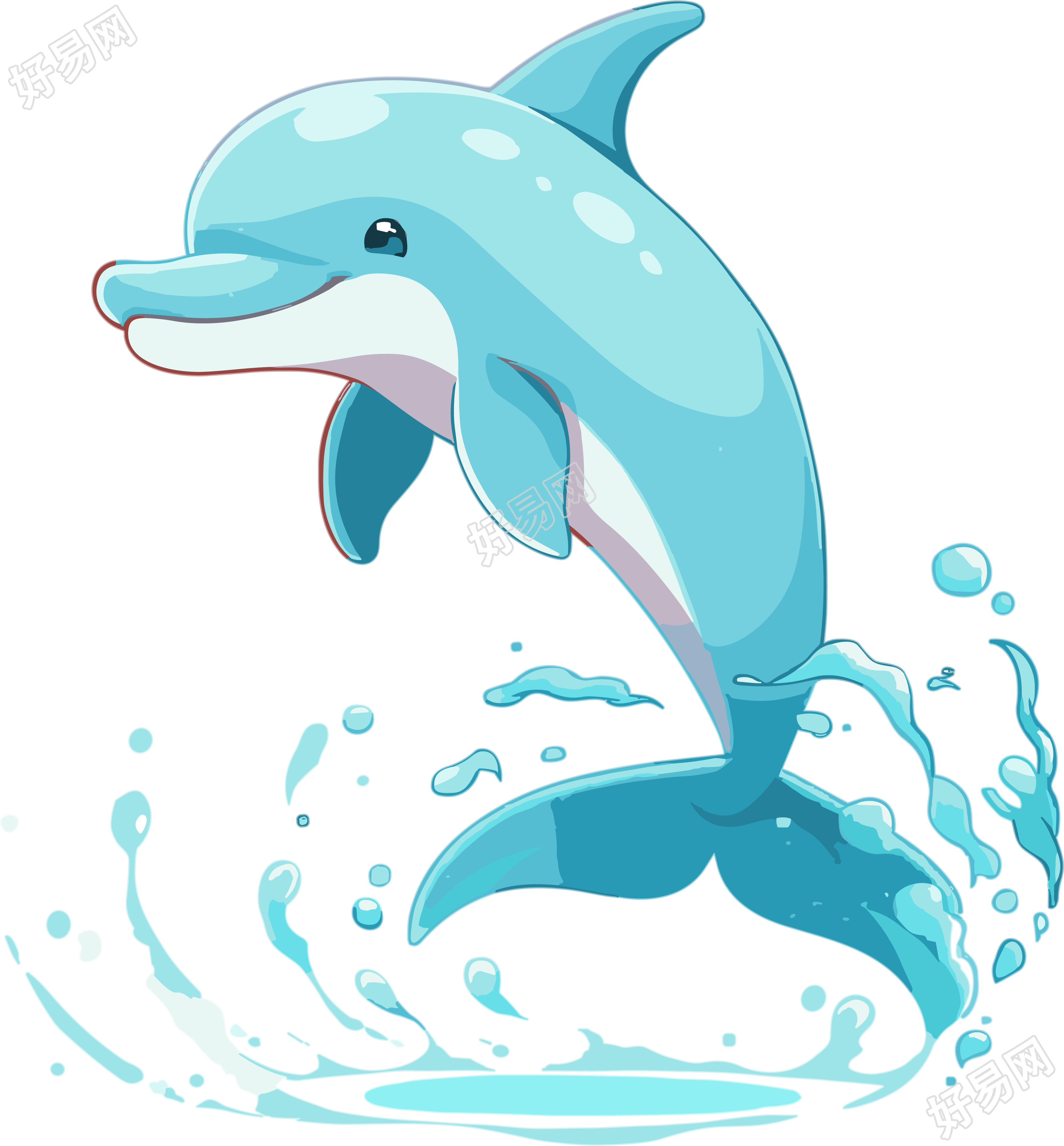 卡通风格蓝色海豚矢量插画素材