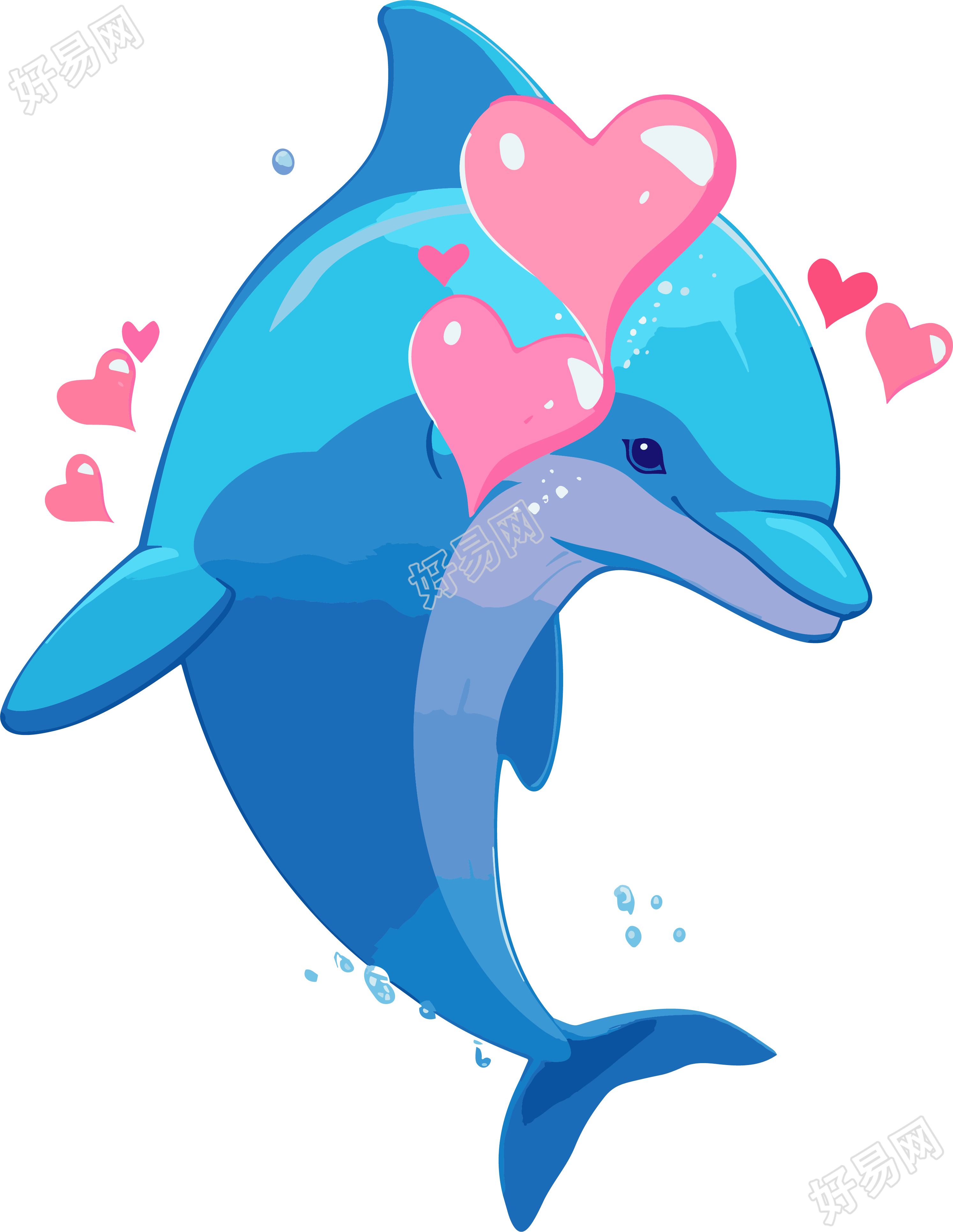 游戏艺术中的爱心海豚插画