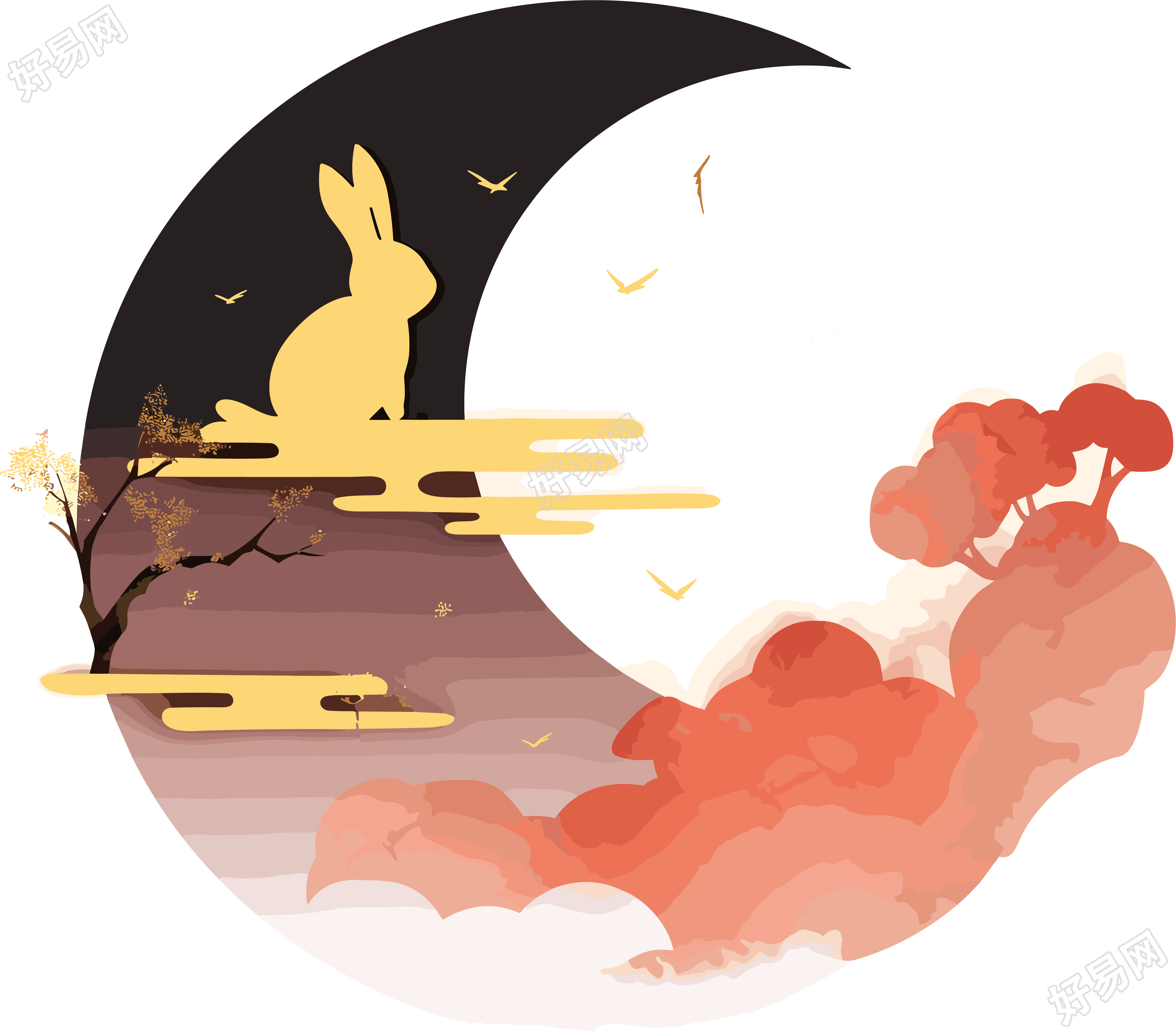 兔子与月亮中秋节插画素材