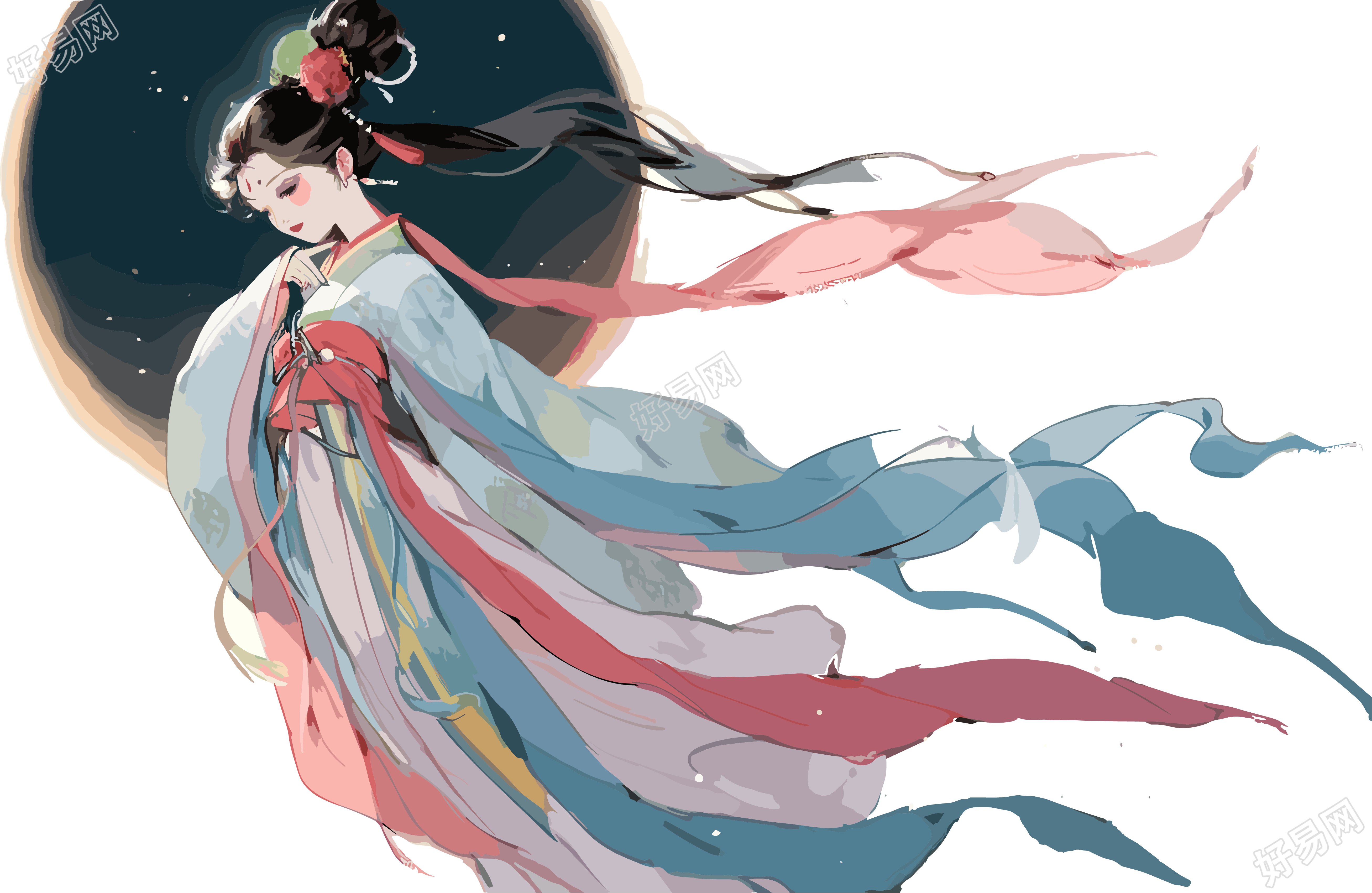 古风仙女嫦娥驾着玉兔图形素材