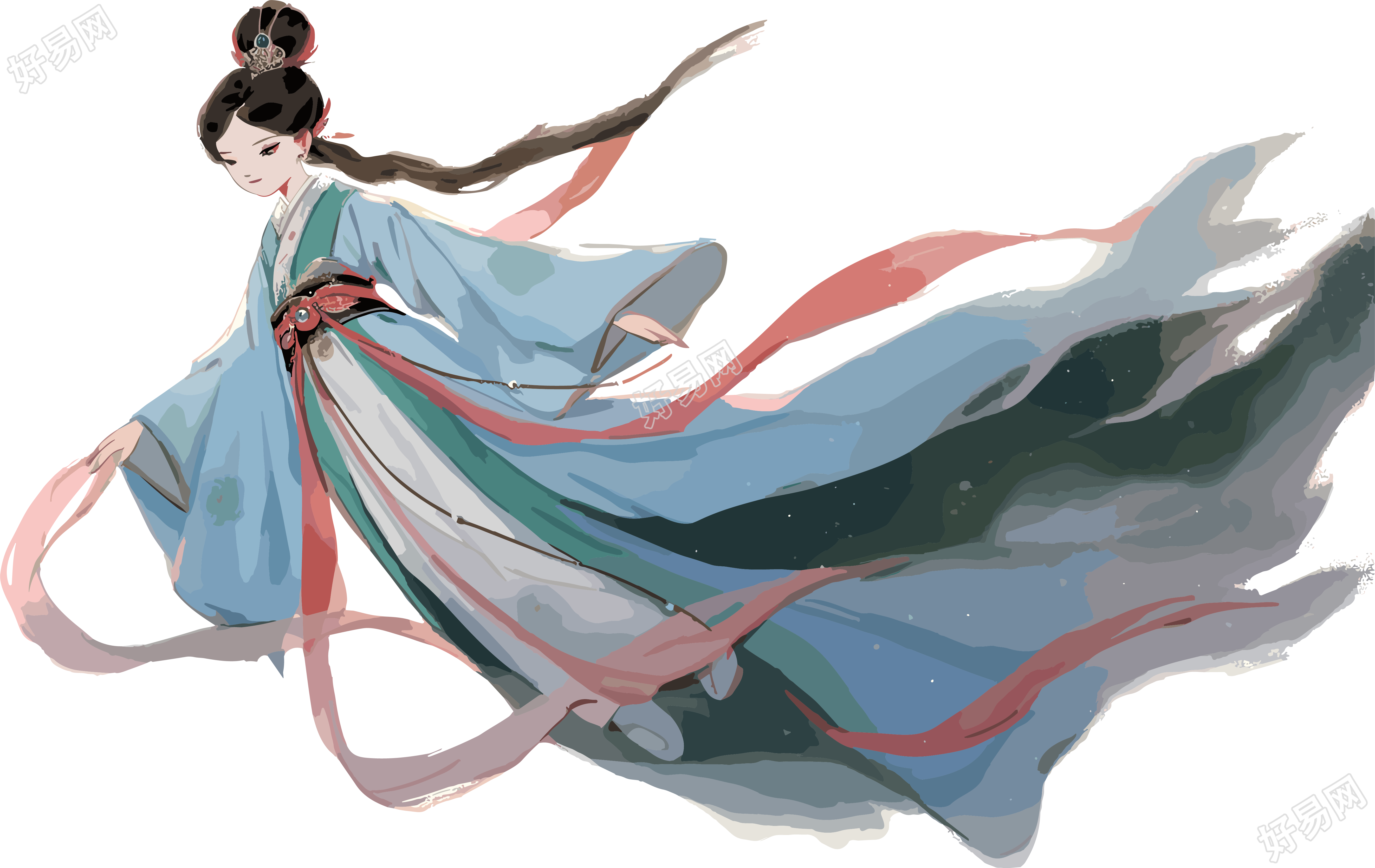 嫦娥仙子握玉兔飞向月亮元素