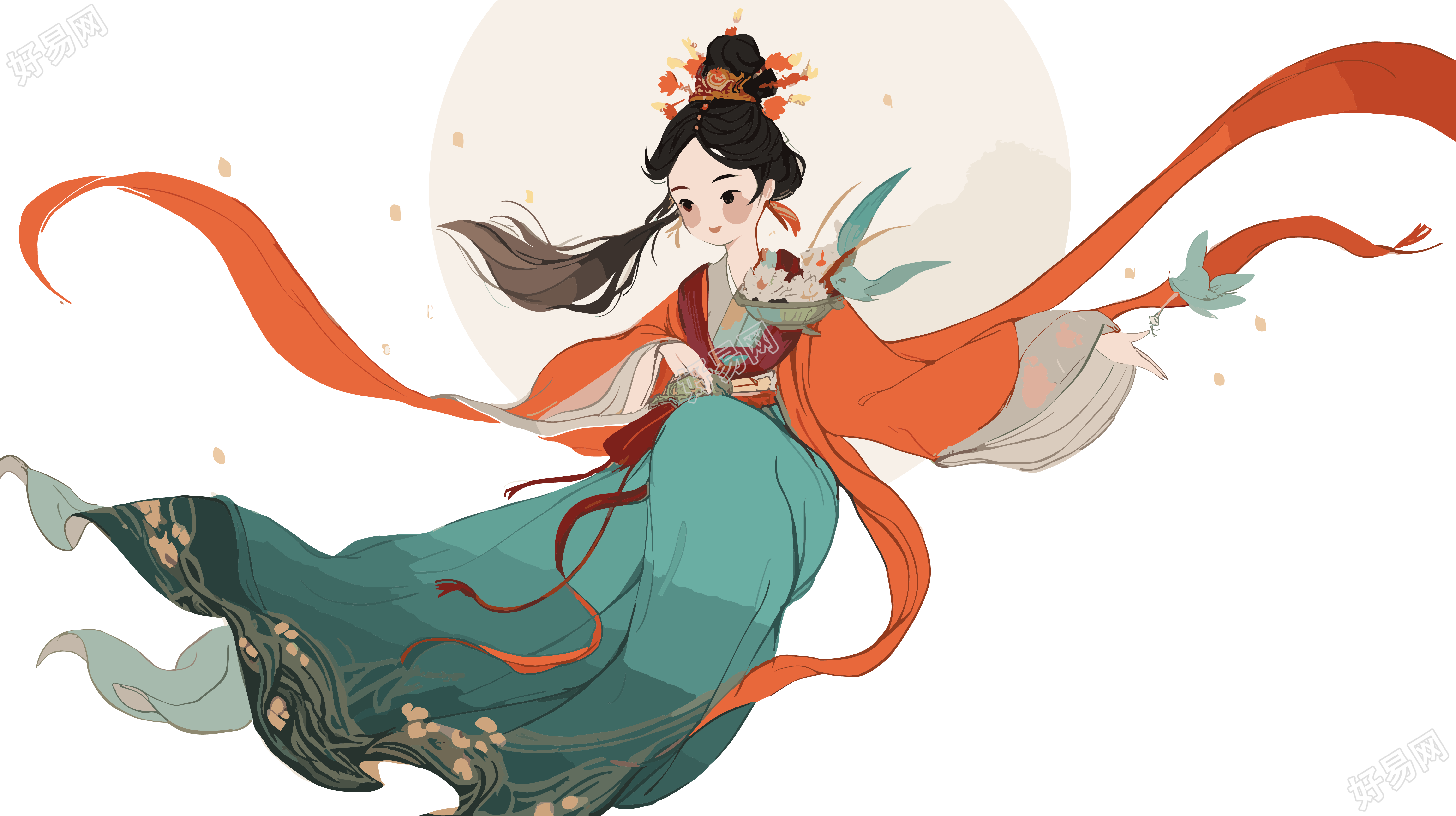 古风嫦娥仙子手持玉兔飞向明月