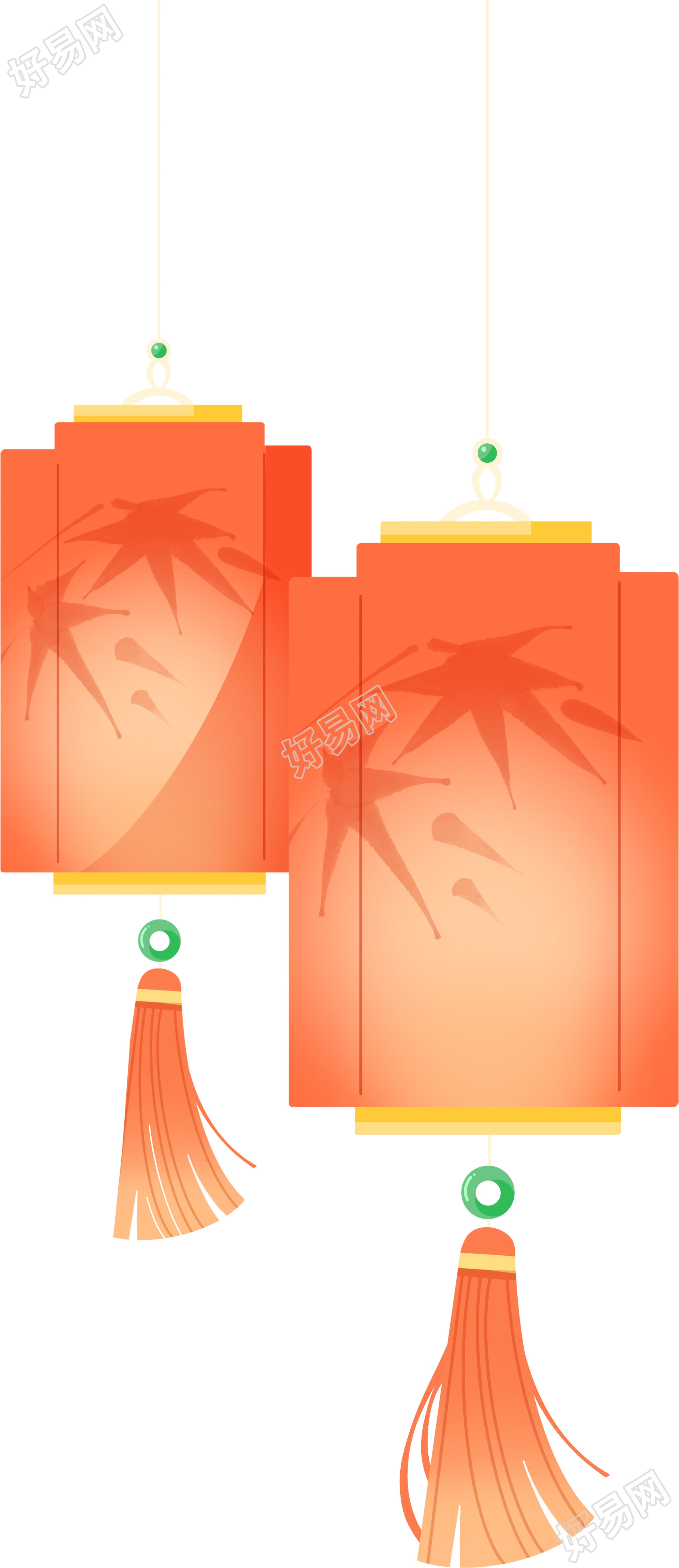可商用典雅的竹叶红灯笼PNG元素