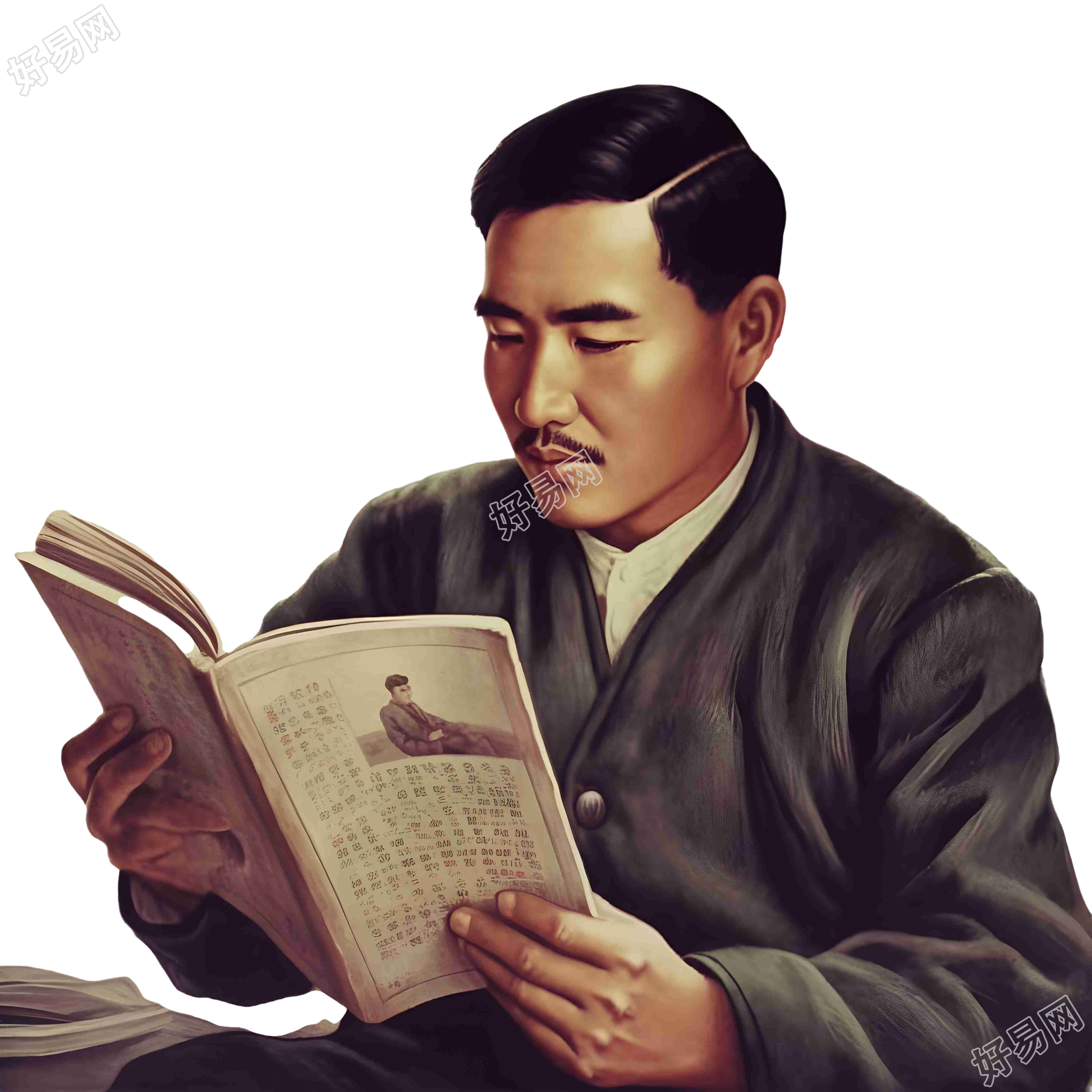 创意设计商业素材:男子阅读书籍的彩色插图素材