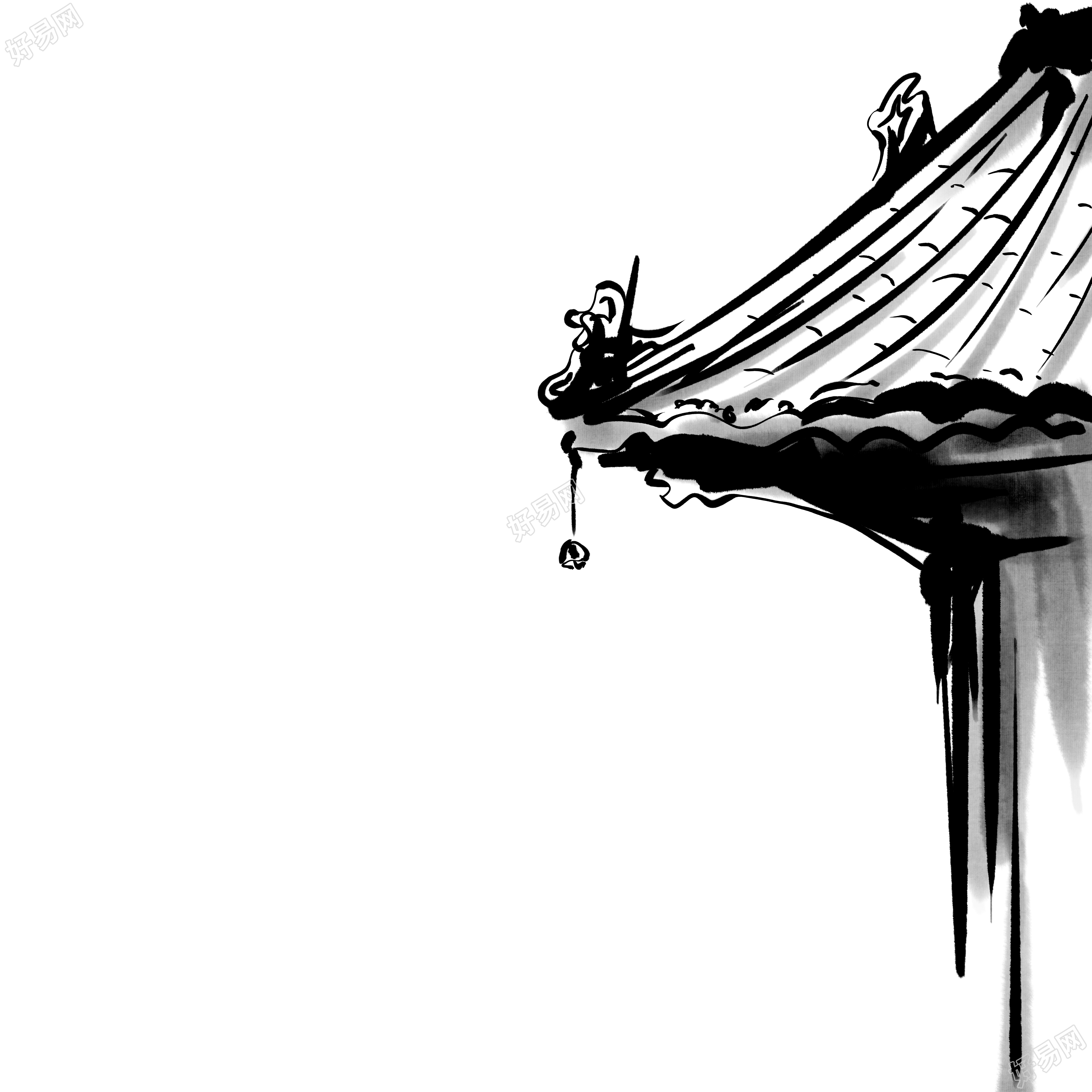 水墨建筑屋檐手绘可商用插画