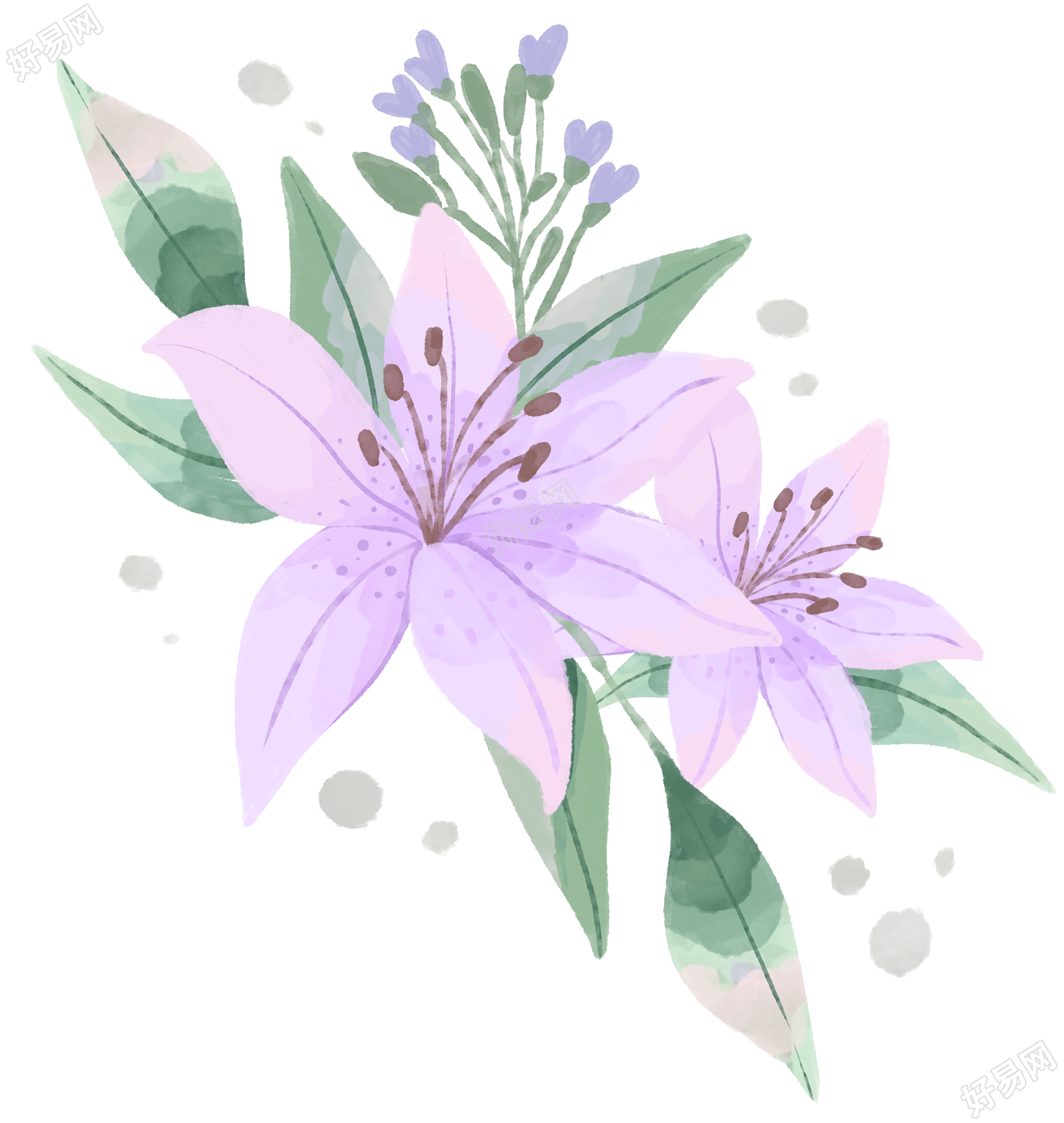 独特水彩风格花卉元素