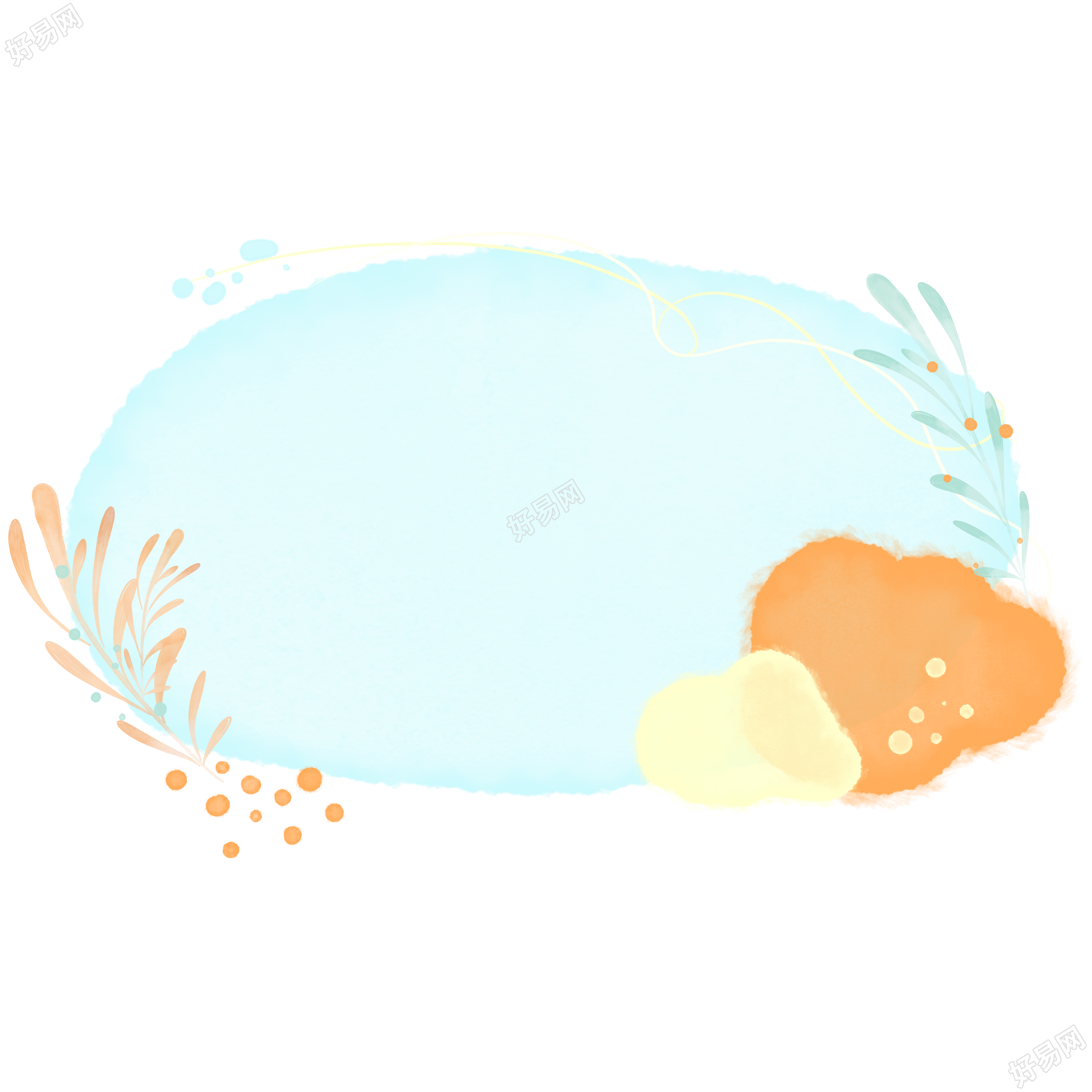 手绘浅蓝色展示框PNG插画