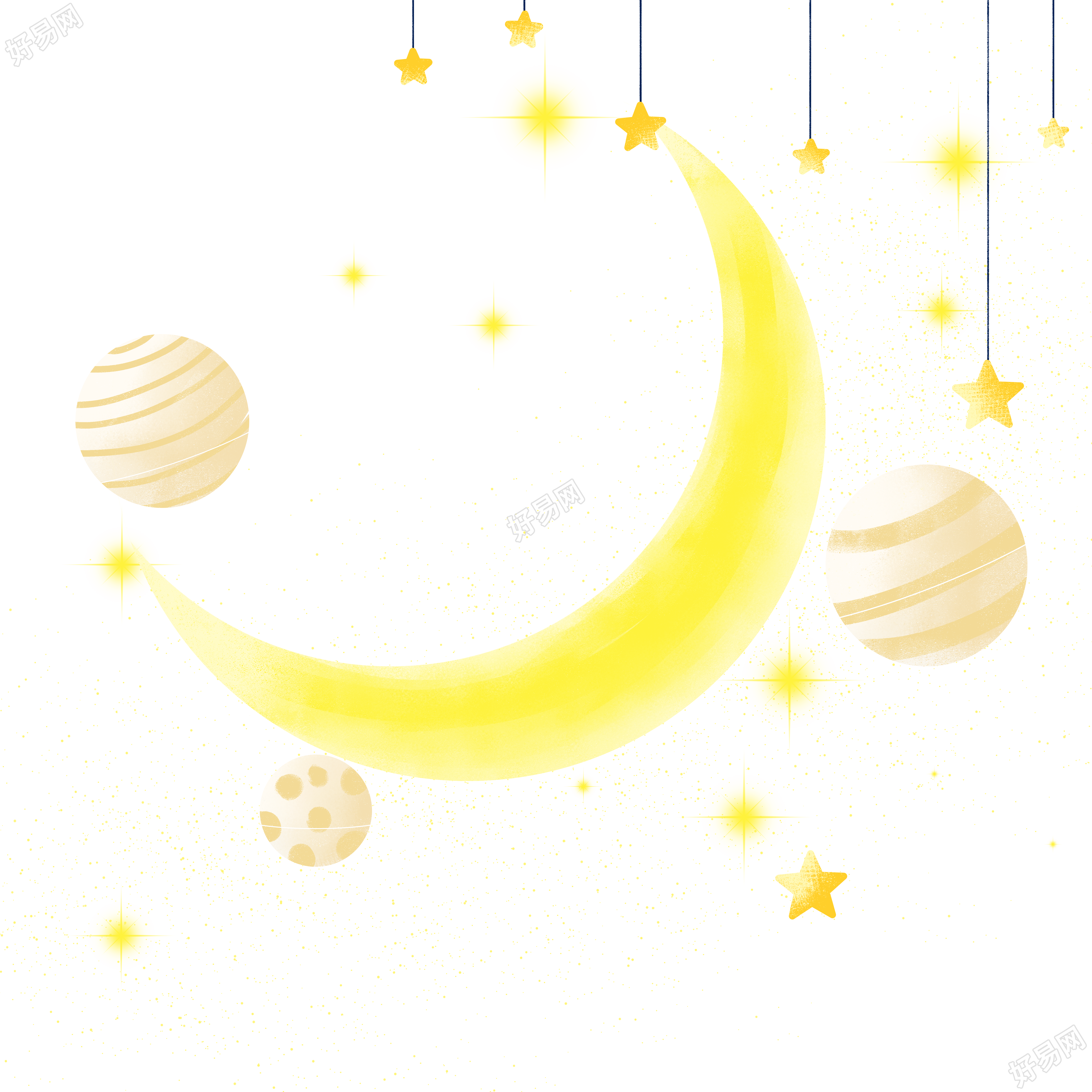 夜晚的星星月亮星球绘本故事插图