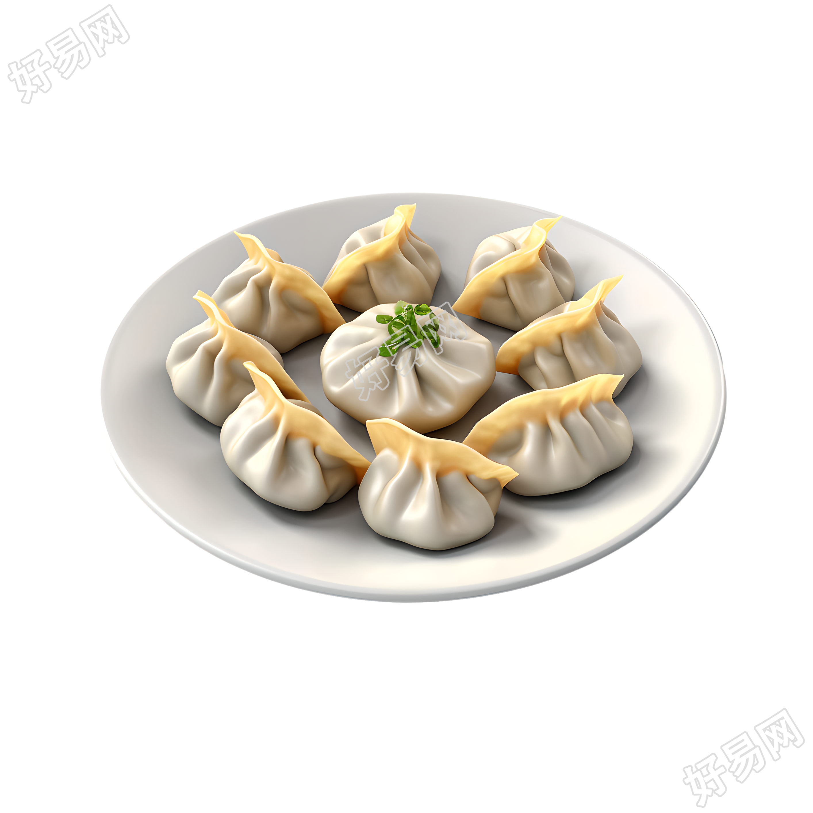 简单卡通3D白色背景上的美味中国饺子素材