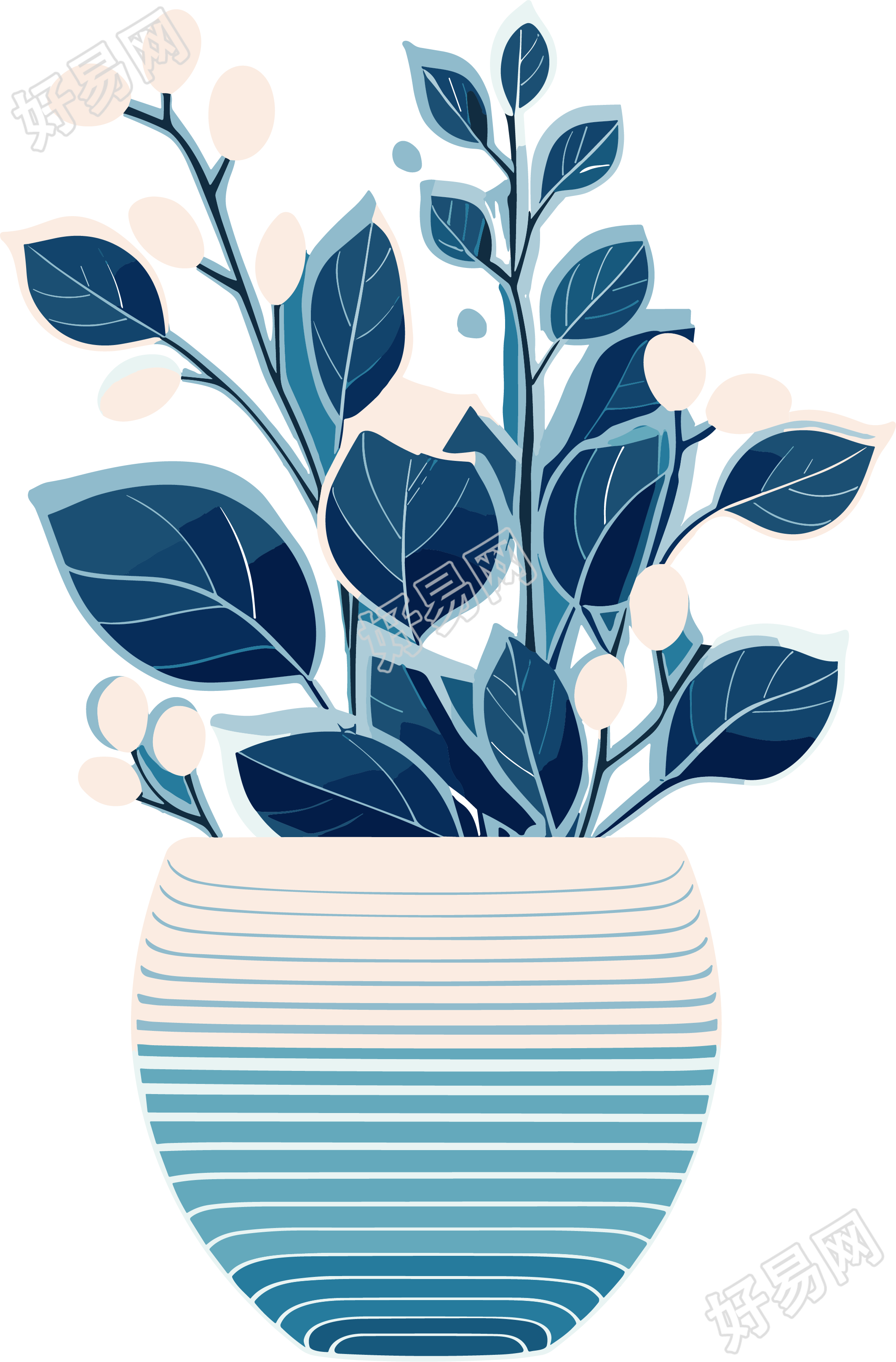 冬季蓝色渐变花盆盆栽插图