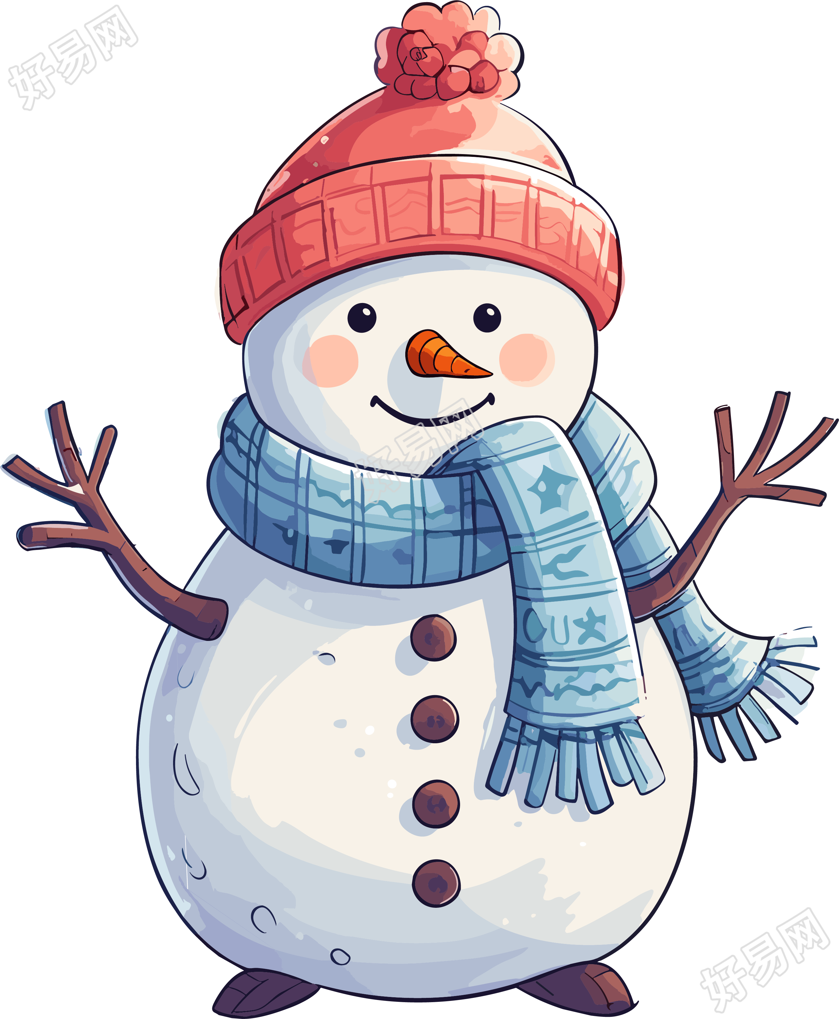 可爱的雪人扁平插画PNG素材