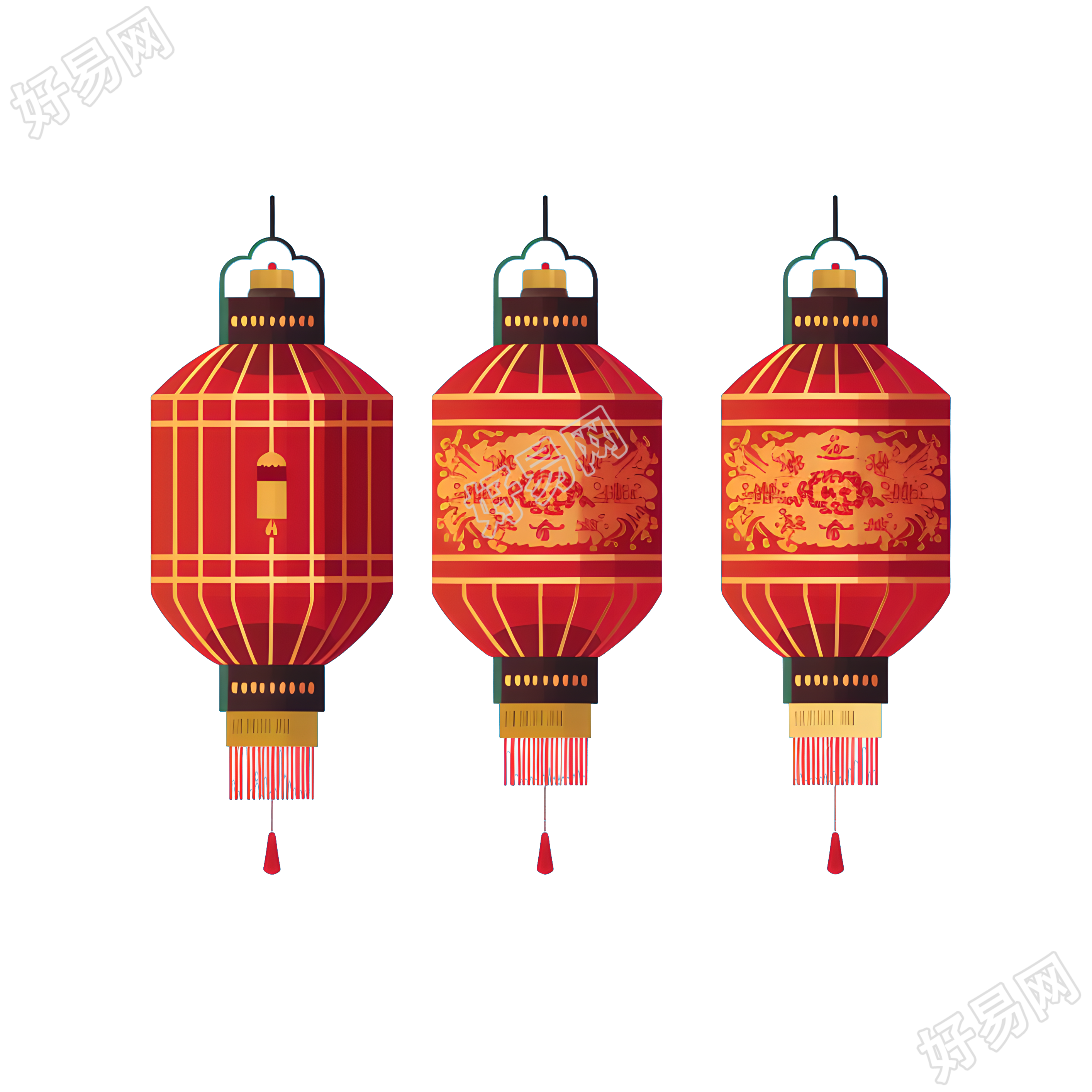 三只红色中国灯笼春节活动素材