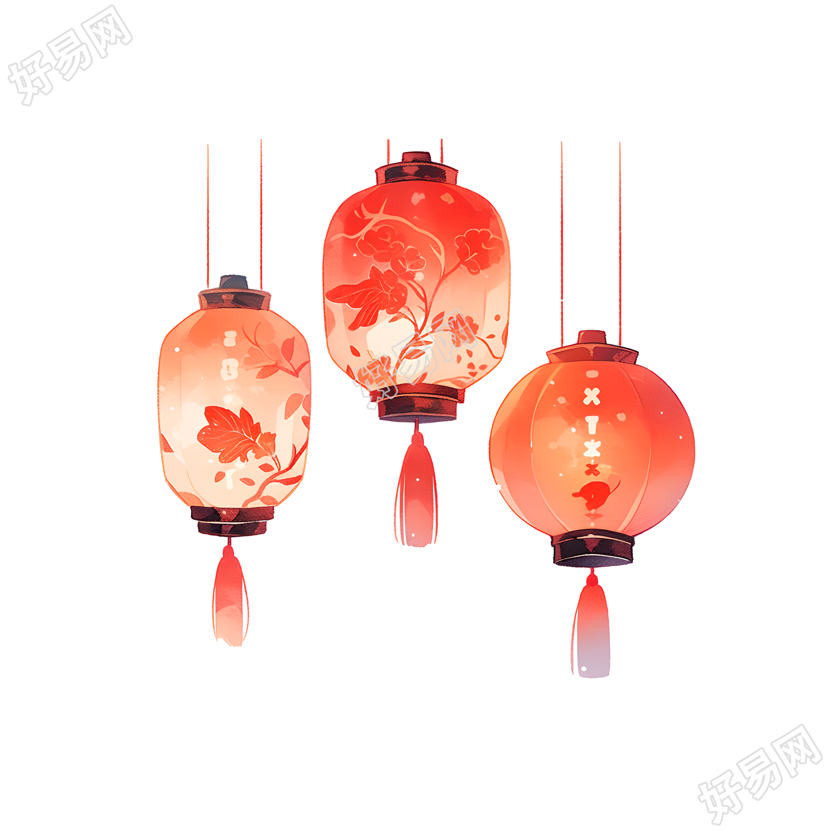 中国红色中国灯笼透明背景插图