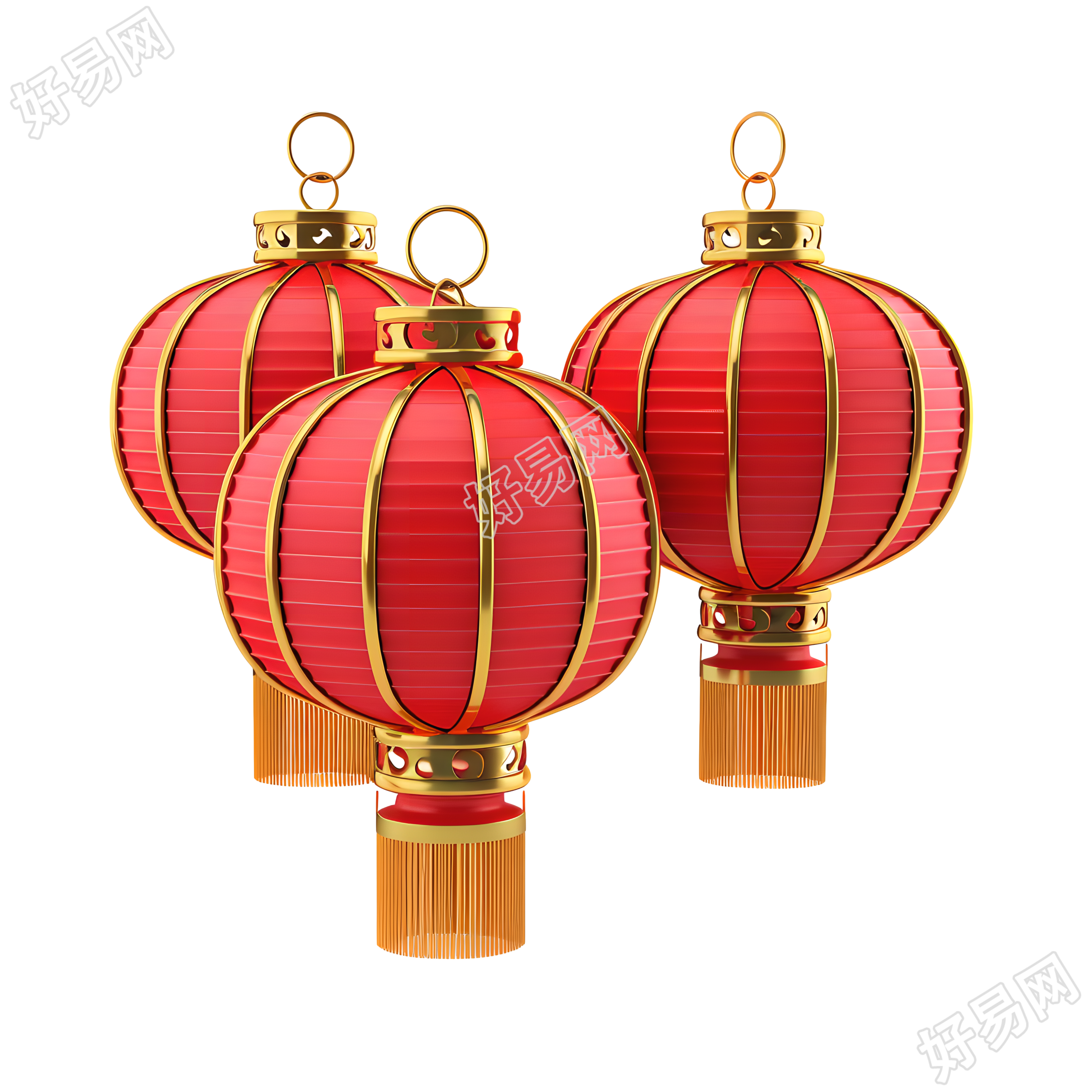 三个红色中国灯笼插画设计