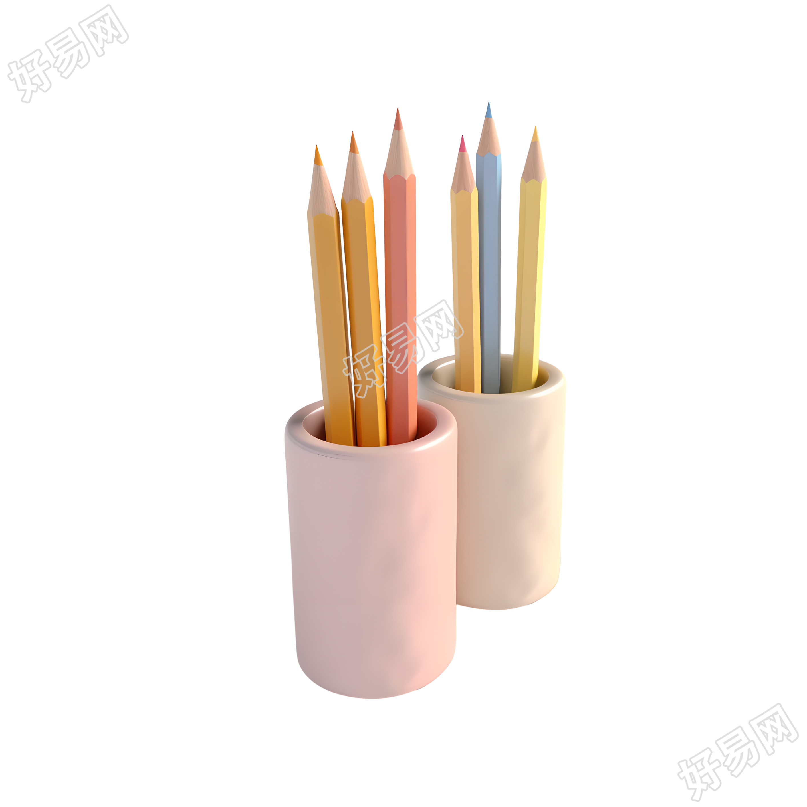 简约柔光白底铅笔和笔筒插画