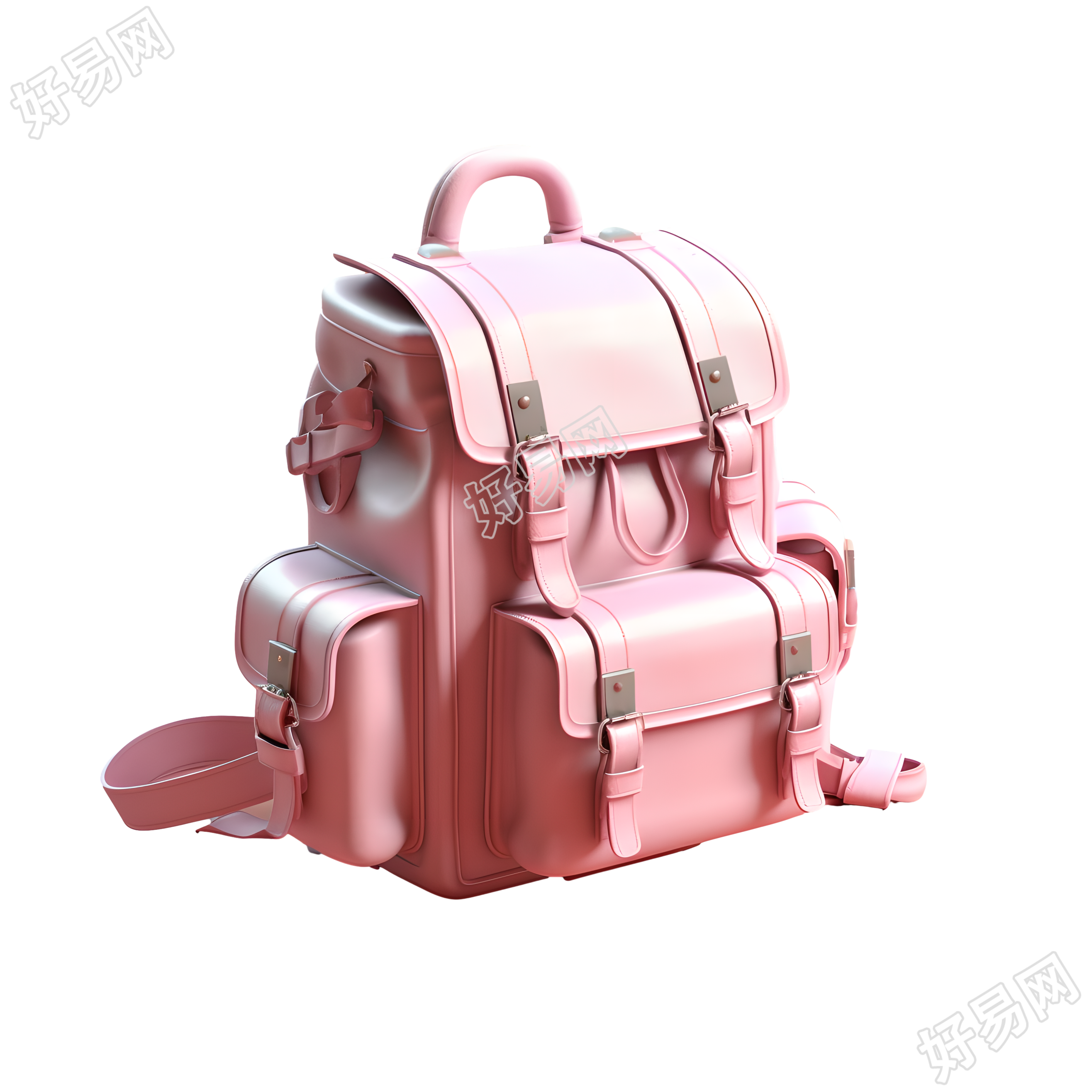 3D粉色背包透明背景插画