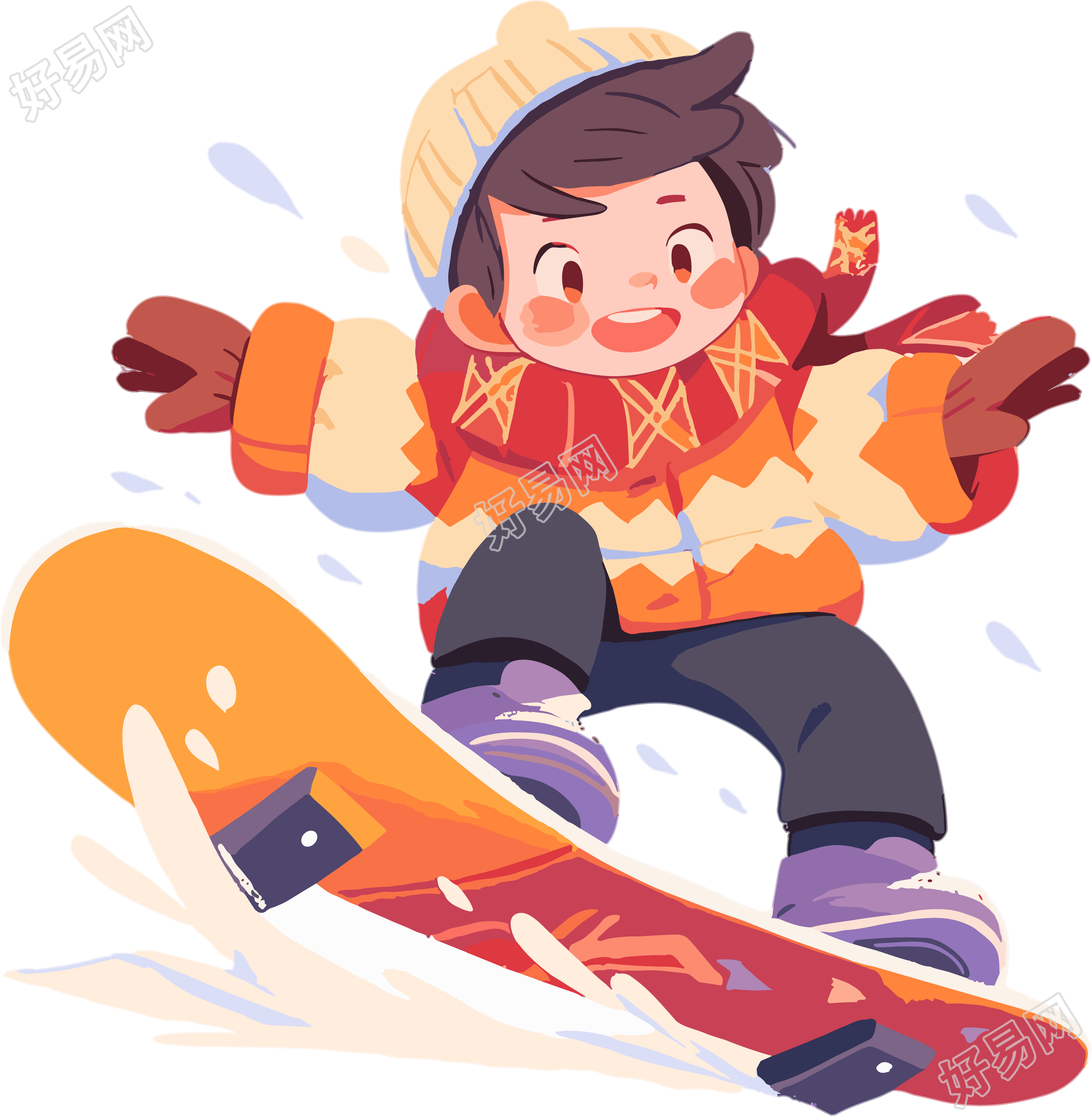 可爱卡通男孩滑雪动图插画