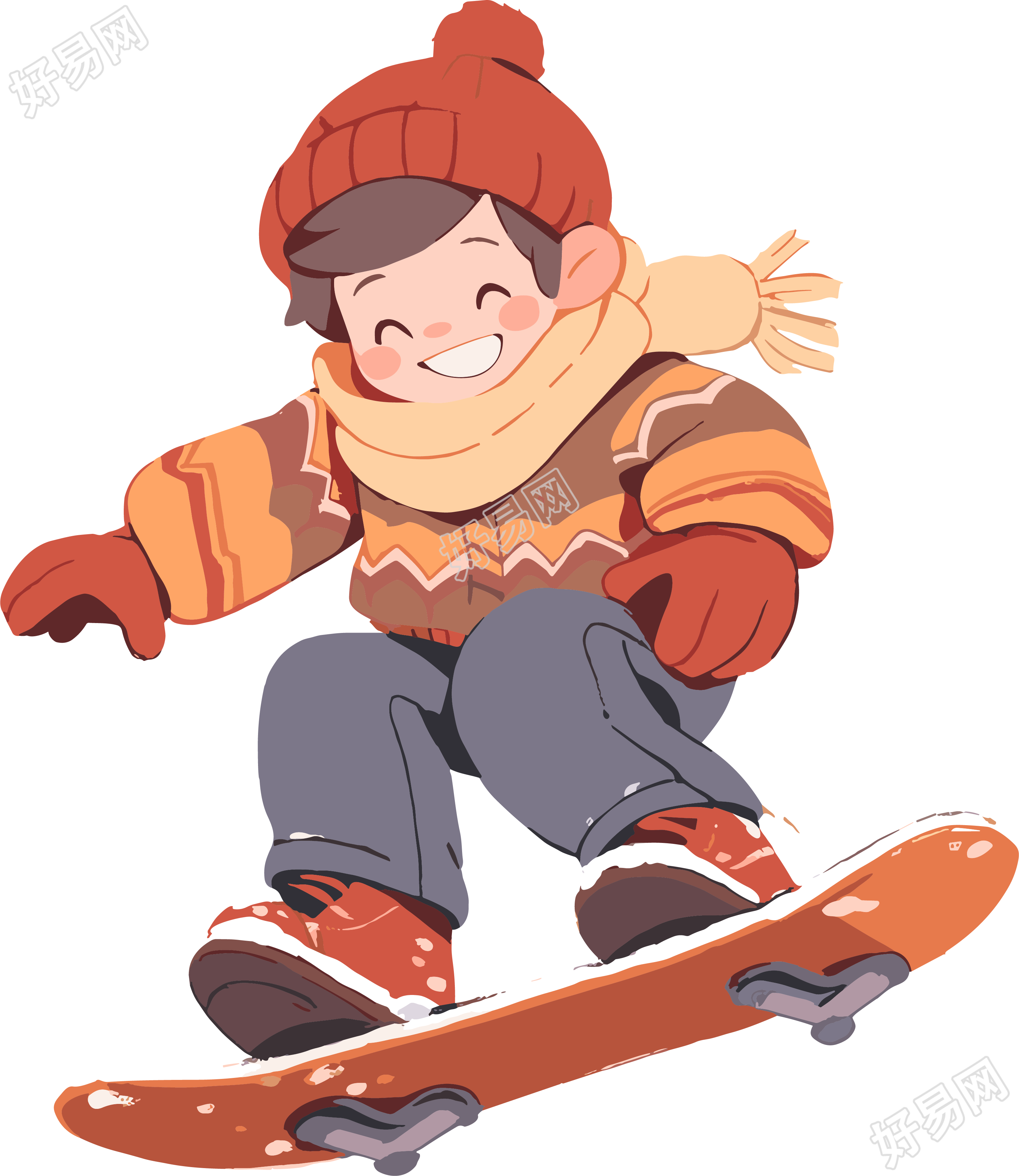温暖秋冬款毛衣卡通男孩滑雪元素
