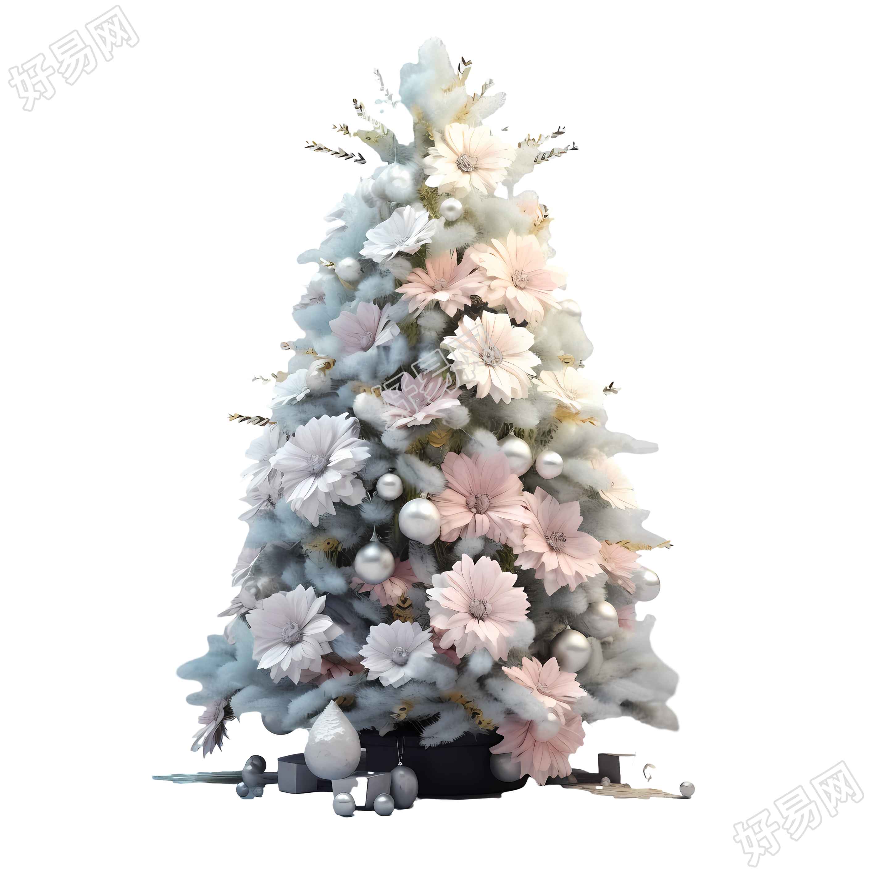 圣诞树和花朵栩栩如生的贴图素材