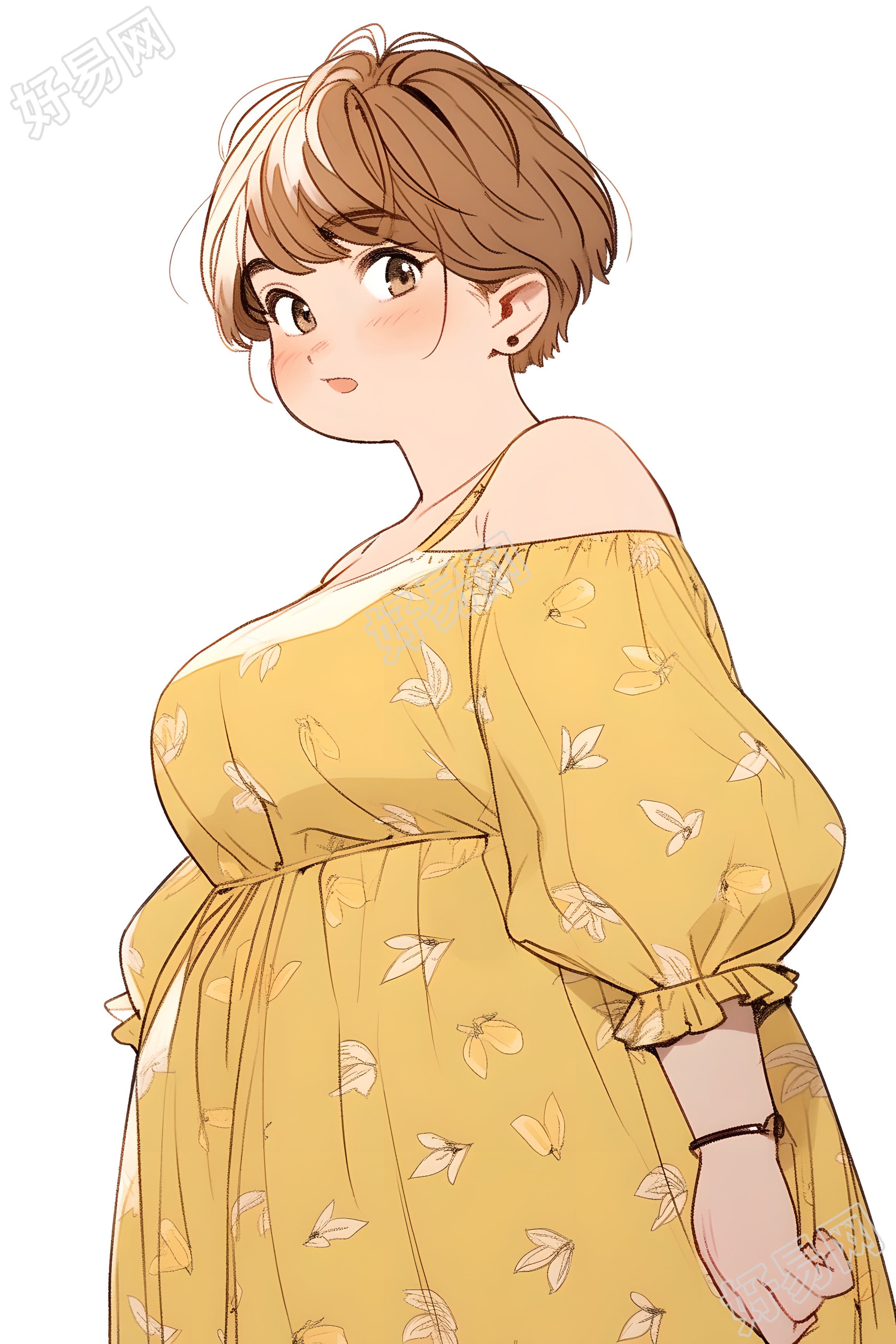 女生可爱自信的圆润超模插画