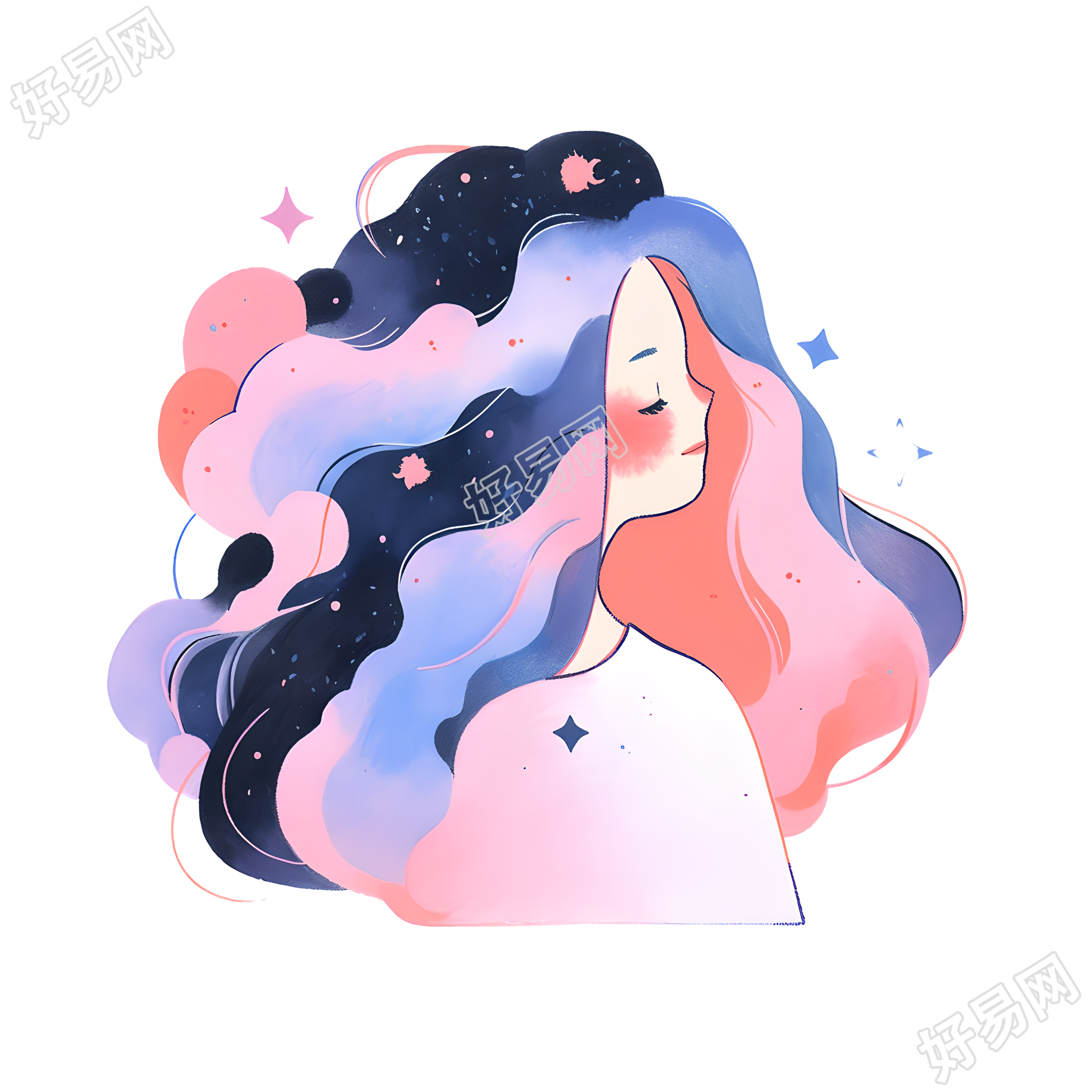 水彩女孩浪漫插图设计