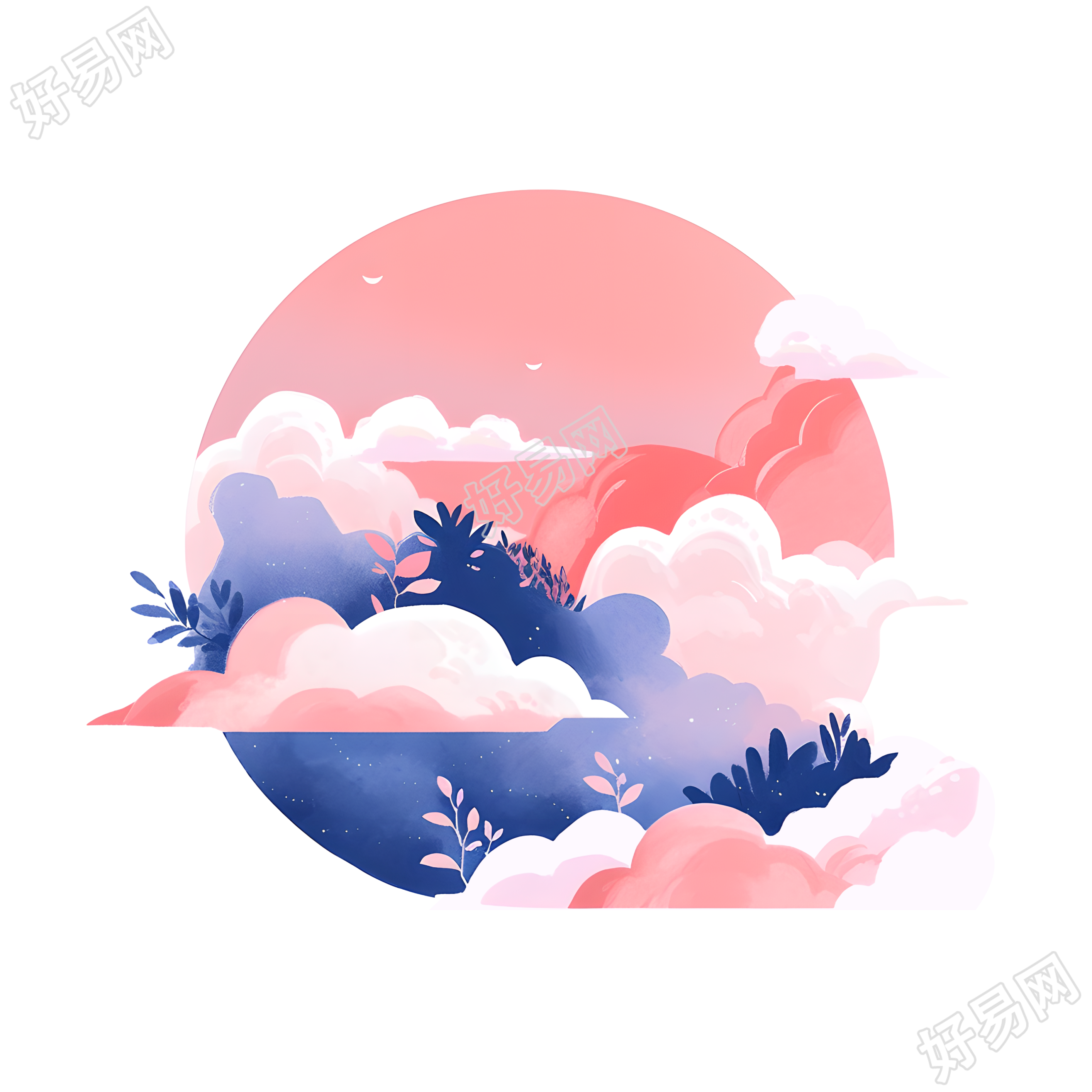极简风水彩浪漫插画